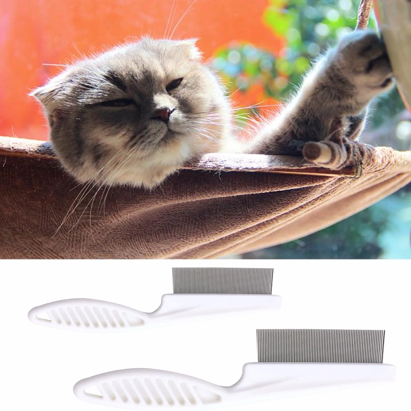 Pack de 2 peignes pour animaux en acier inoxydable, peigne chien et chat anti-larmes