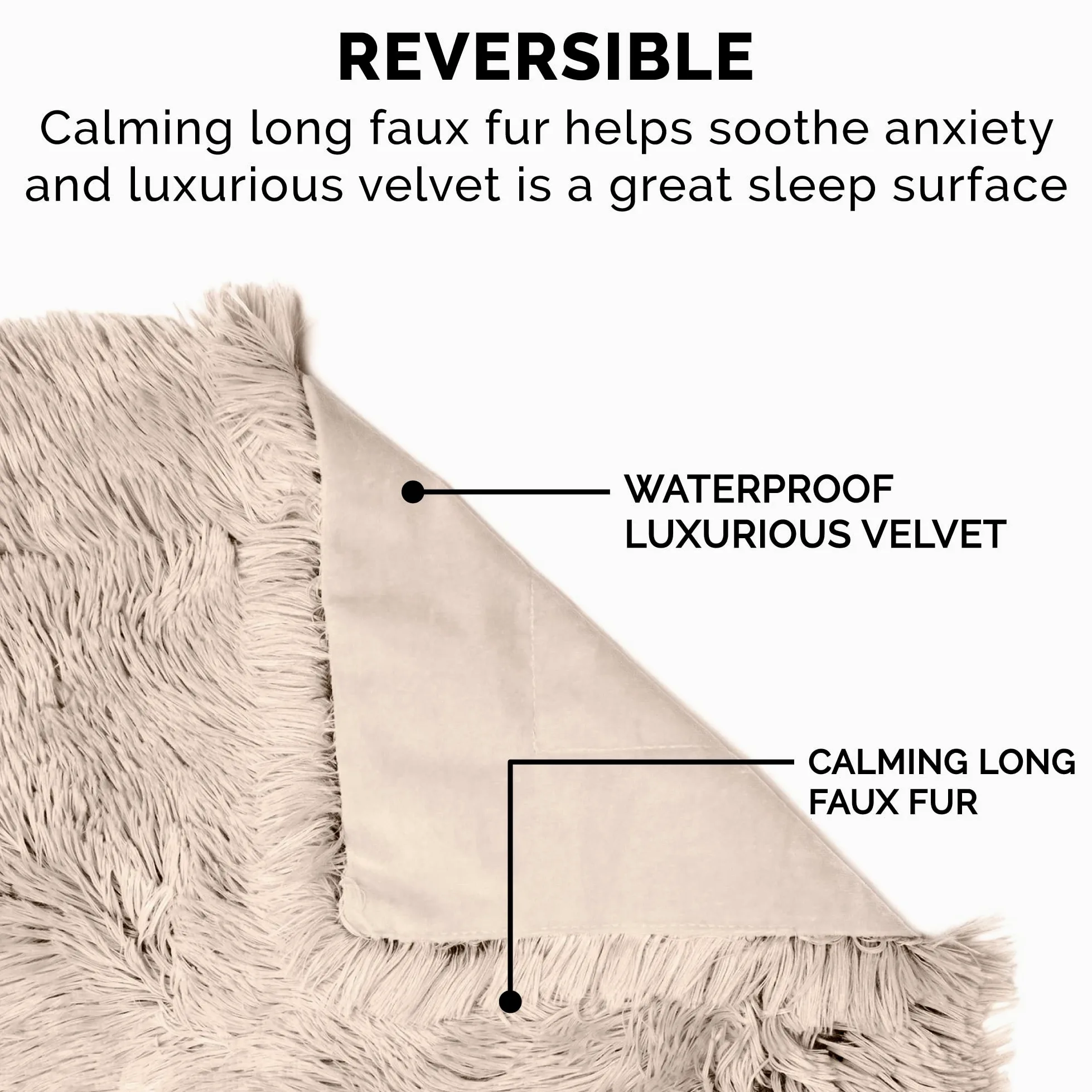 Furhaven Large Waterproof Calming Plush Long Faux Fur & Velvet Dog Blanket, Washable - Taupe, Large