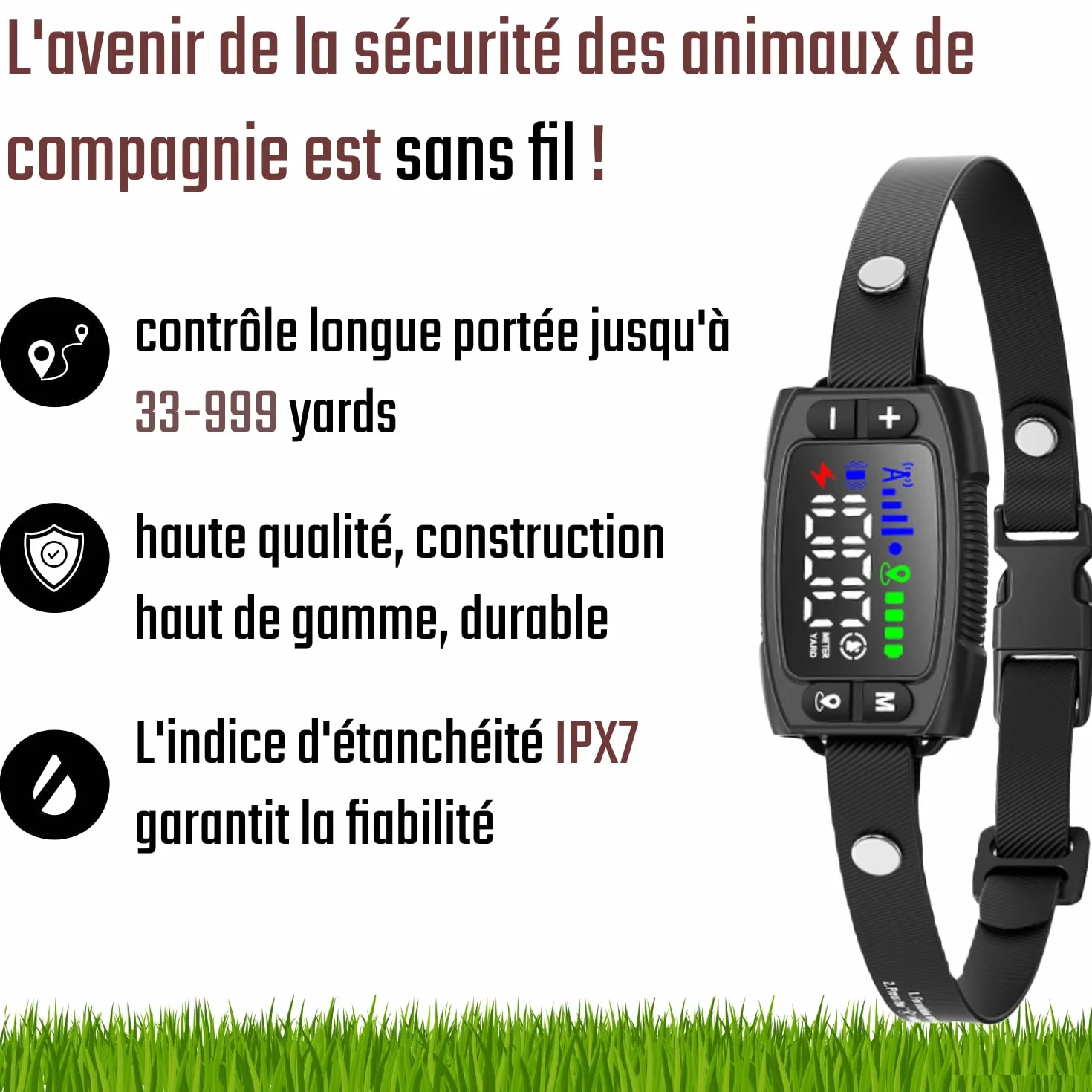 Clôture électrique sans fil GPS pour chien, 4e génération, portée 33-999 m, anti-fugue IA, IPX7