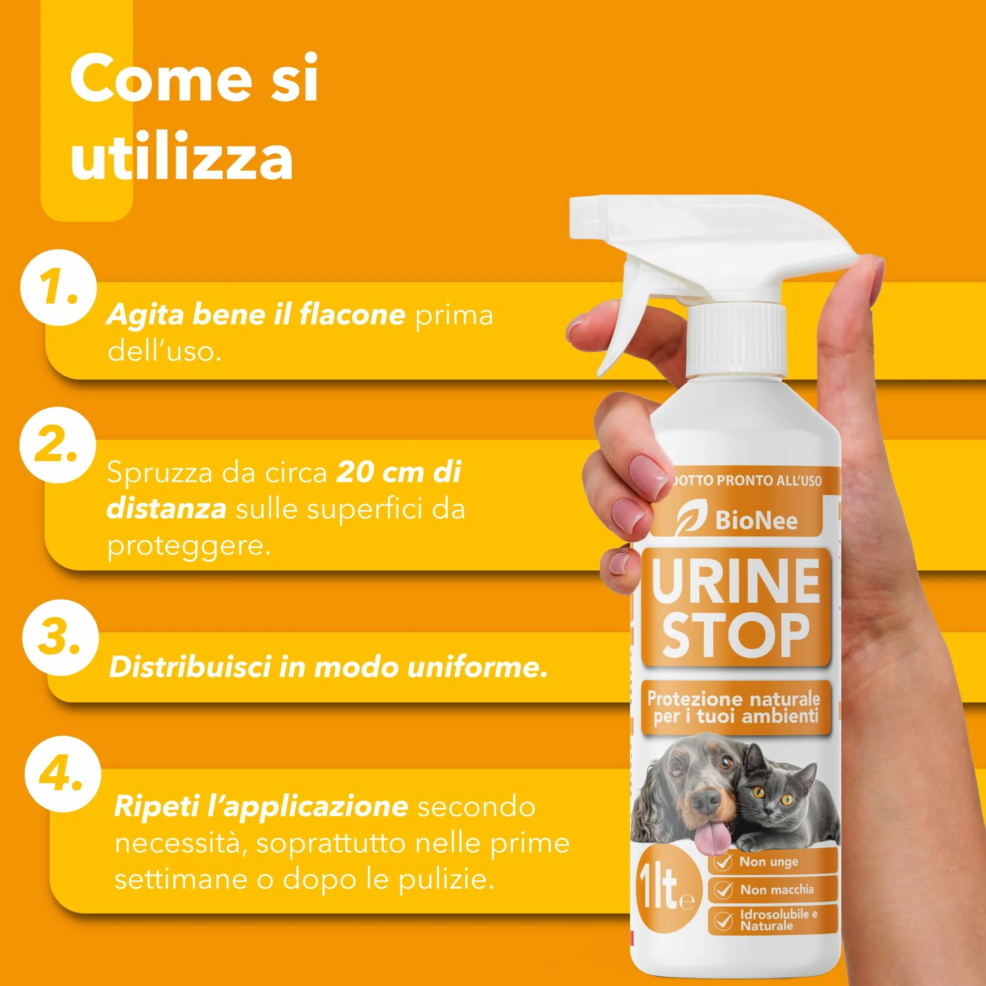 Bionee Urine Stop Spray Naturel pour Chiens et Chats 1L - Double action : Dishabituant aux Agrumes + Élimine les odeurs