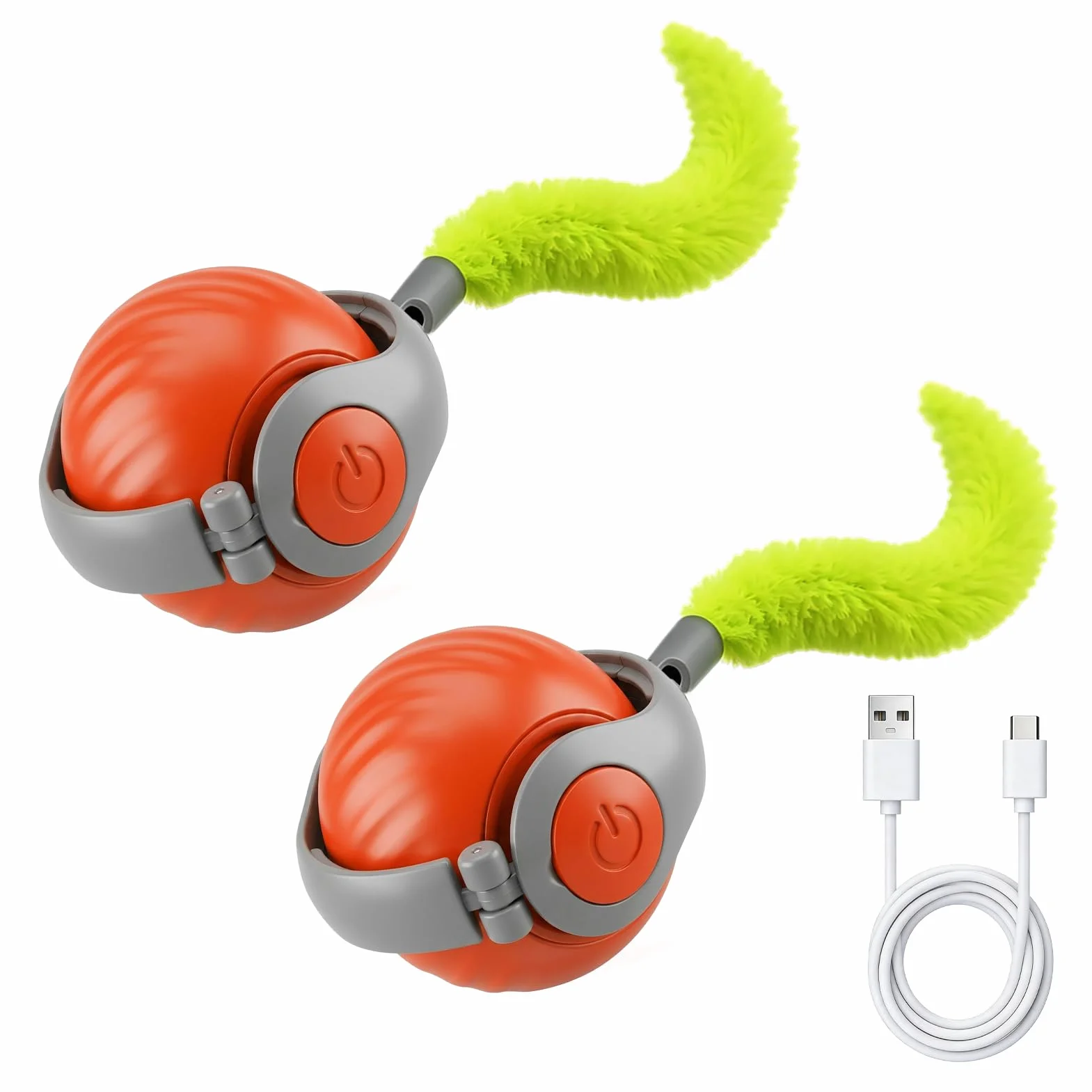 Jouet Chat Interactif Balle Interactive Automatique avec Queue Peluche, Jouet Chat Intérieur Rechargeable Orange