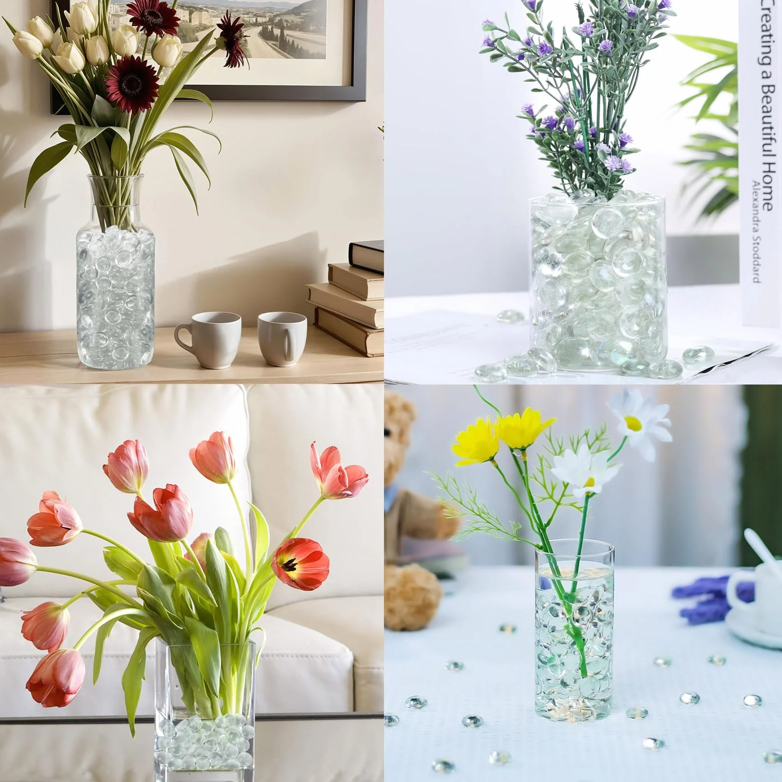 Galets Plats en Verre de 300 ml pour Vases et Aquariums - Perles de Remplissage, Billes Plates, Roches de Réservoir, Pierres