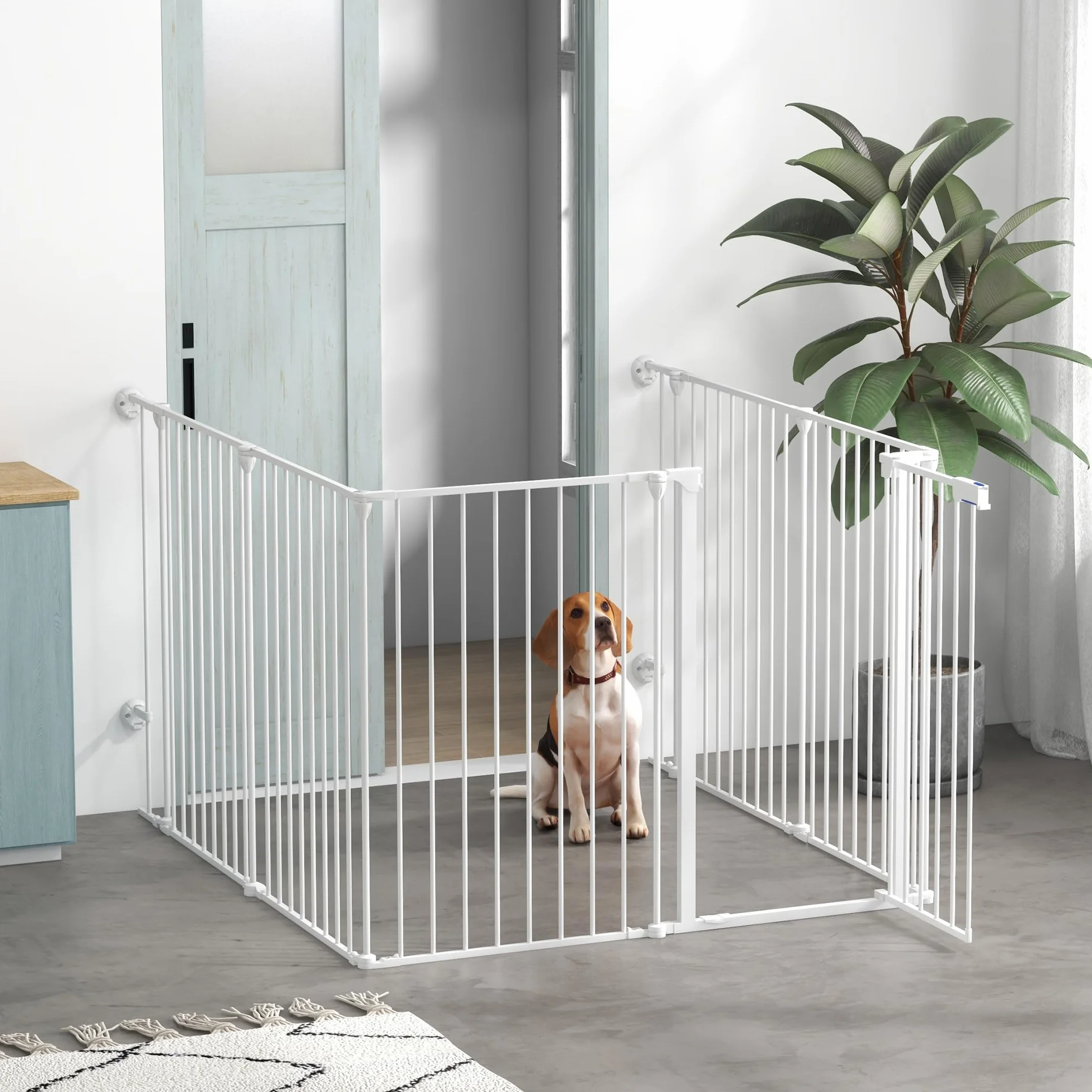 PawHut Enclos pour chiots pliable 90 cm barrière 6 panneaux acier blanc