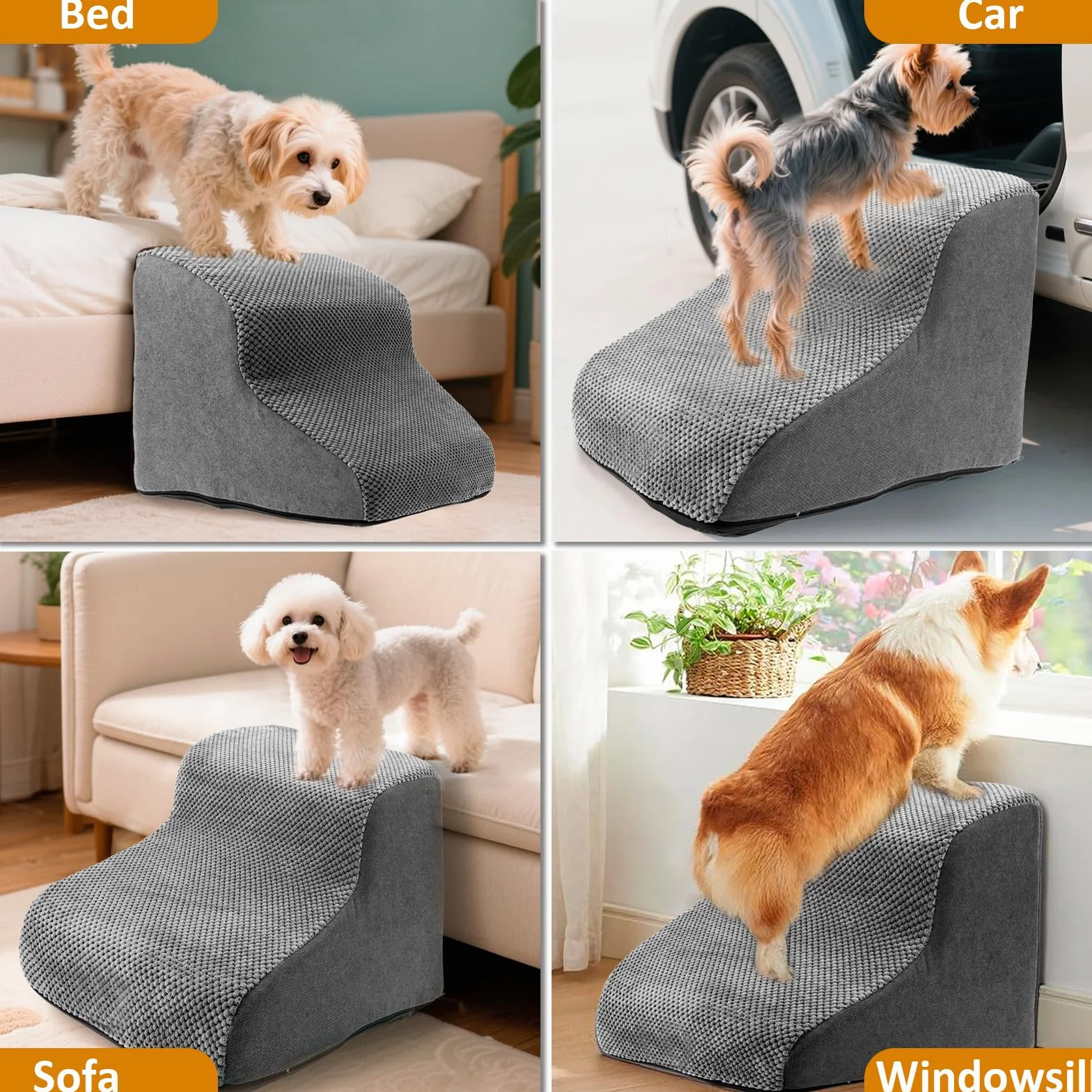 Escalier pour chien 30 cm 2 marches antidérapant housse velours lavable