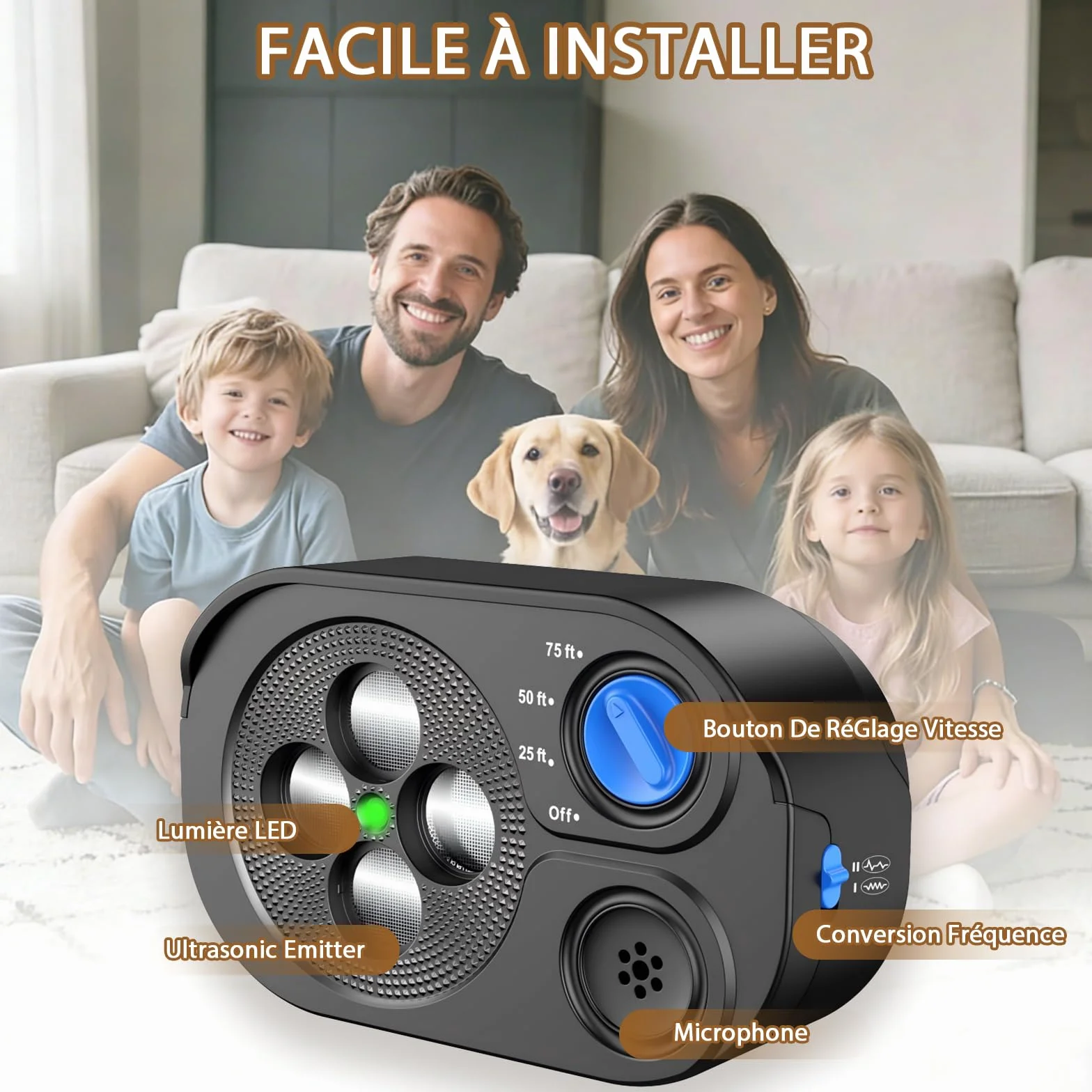 Anti Aboiement Chien Ultrason Puissant, 3 Modes, Portée 23 m, IP65 Rechargeable, Sifflet Ultrasonique Intérieur/Extérieur
