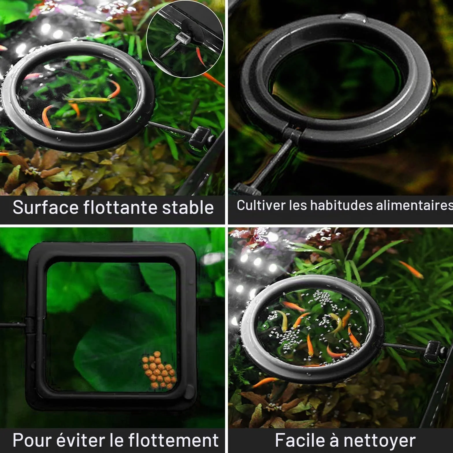 Anneau de Nourriture pour Poissons 2 pièces Distributeur Aquarium Accessoires Tortue Cercle Guppy Bettas Noir