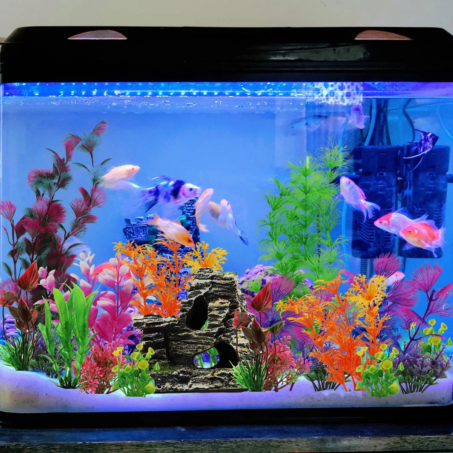 QUOZUO 25 Pièces Décoration Aquarium Artificielle Plante Rocher Polyrésine Grotte Cachette Poissons