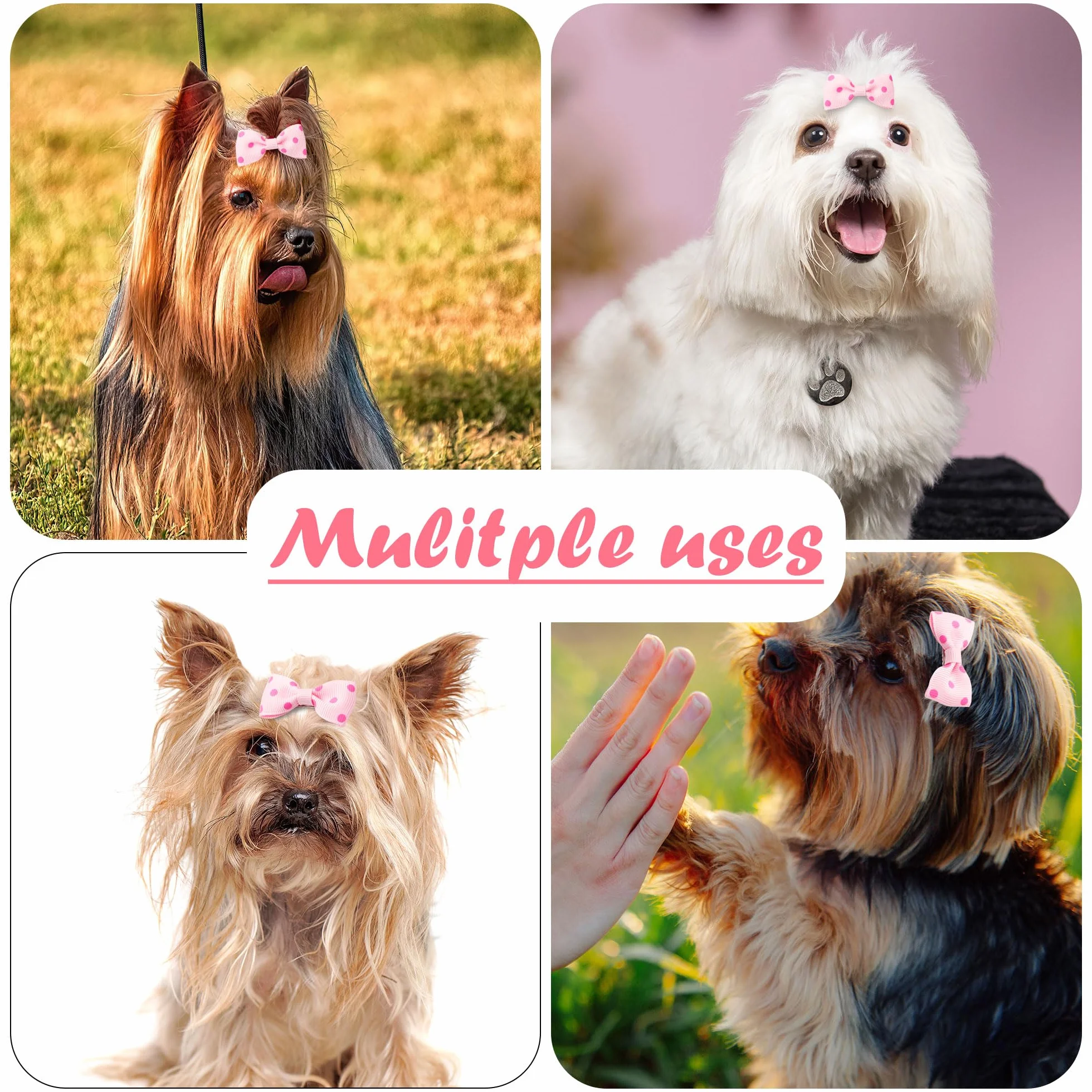 Barrette pour Chien à Pois Pince Rose 5pcs