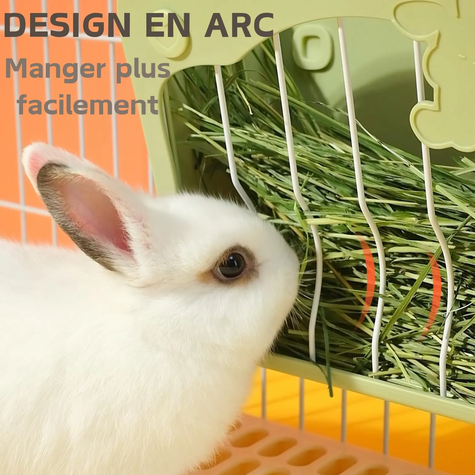 Mangeoire Foin Lapin 3 en 1 avec Gamelle et Entonnoir Suspendu pour Cage, Râtelier à Foin Vert