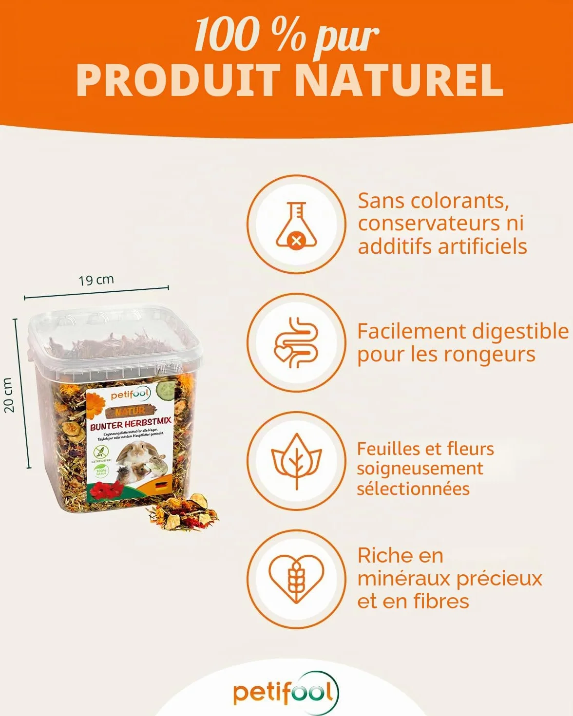 Petifool Aliments complémentaires pour rongeurs Mélange d'automne coloré 650 g