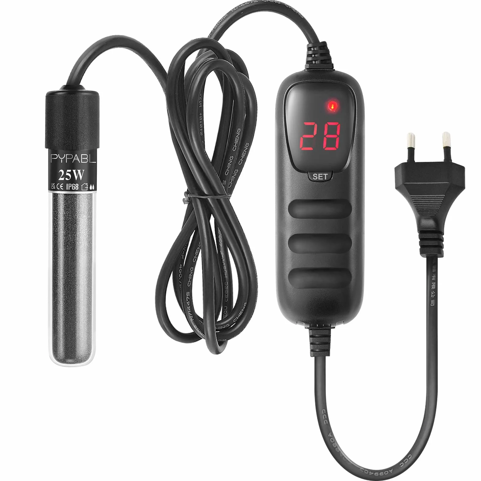 Mini Chauffage pour Aquarium, 25W 50W 100W Petit Chauffage Submersible pour Aquarium avec Contrôleur Externe pour Bassins à Poissons et Tortues de 3 à 100L (25W pour 3 à 20L)