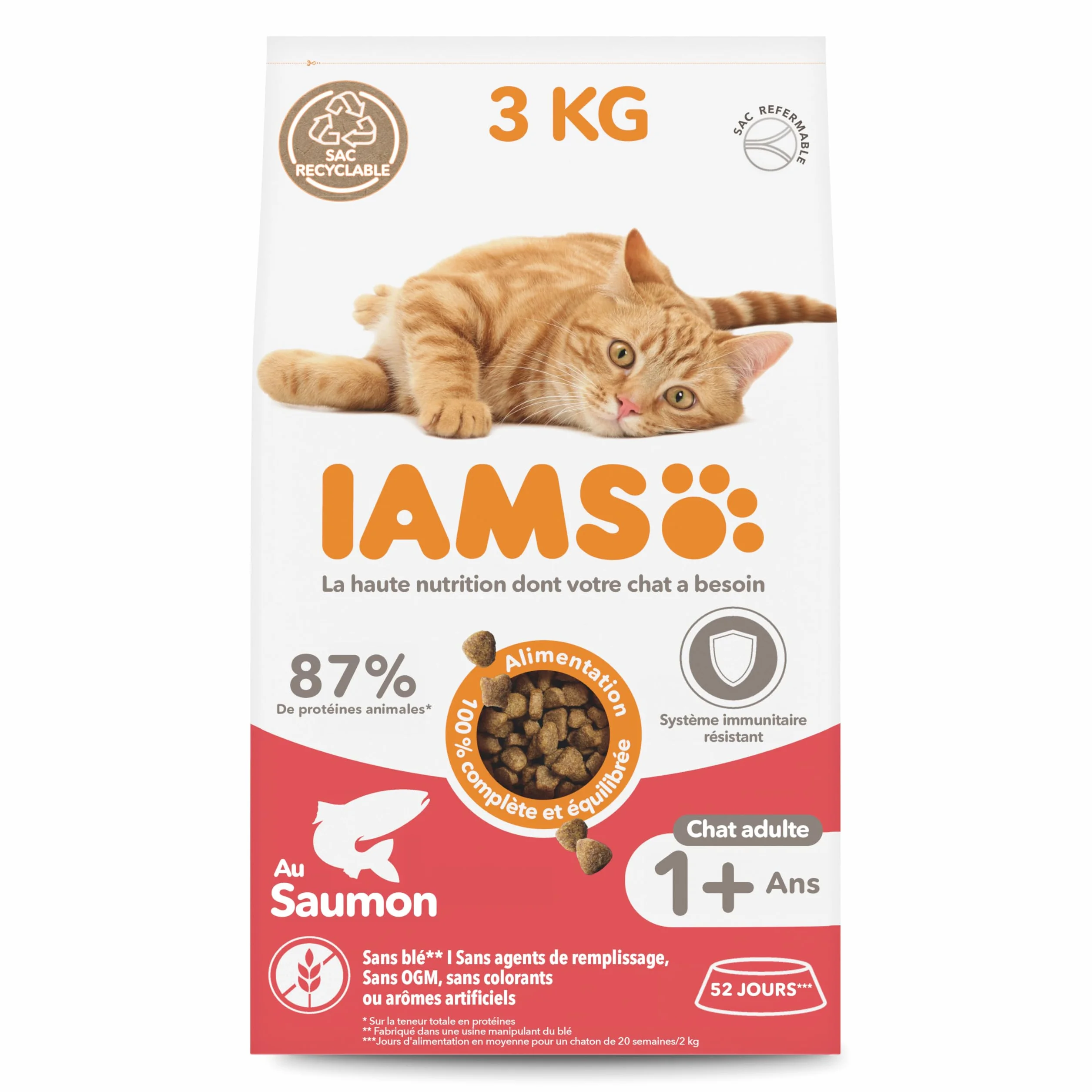 IAMS Croquette au Saumon pour Chat Adulte 3 kg
