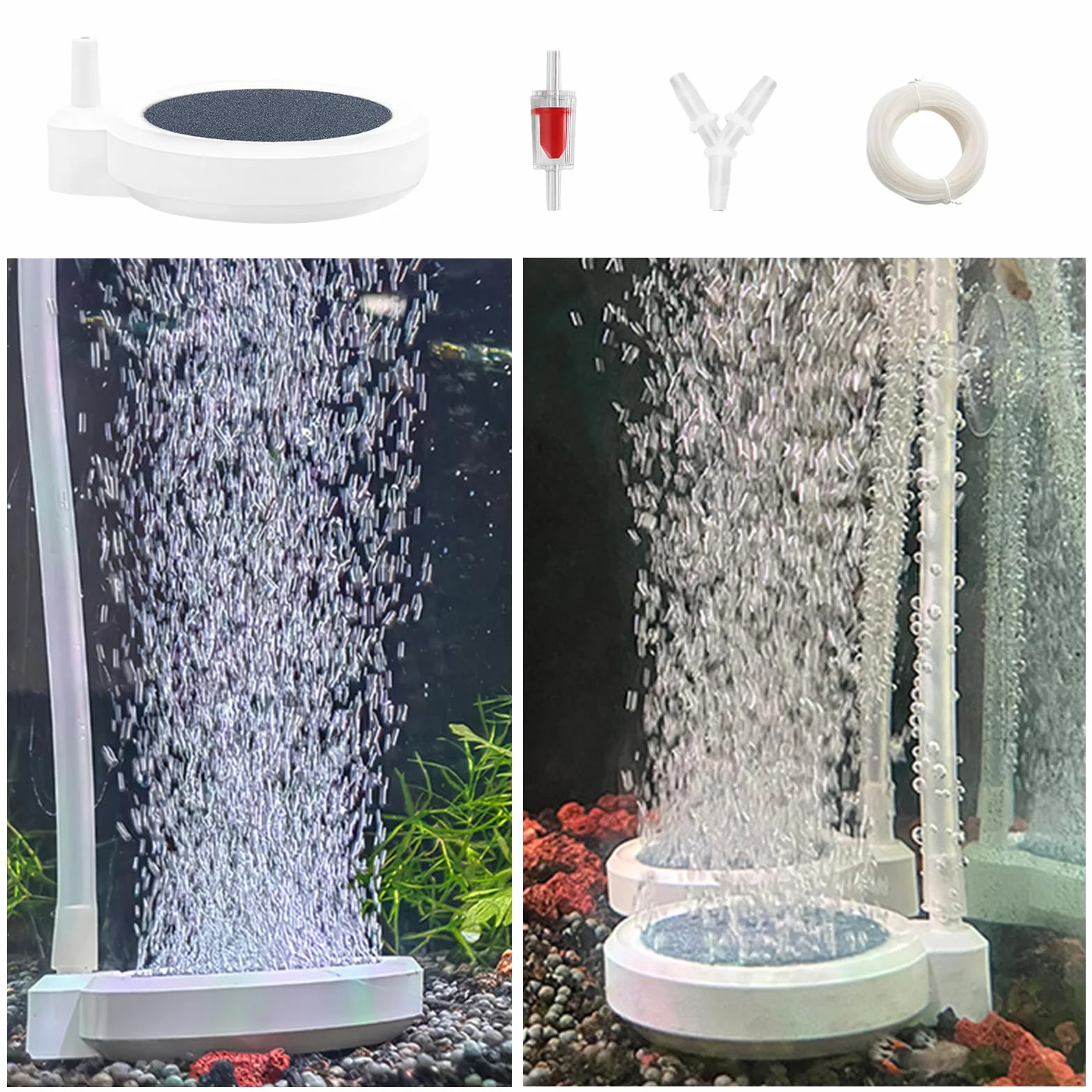 Bulleur pour Aquarium Diffuseur Air avec Clapet Anti-Retour Raccords Y Tuyau 2m 50mm