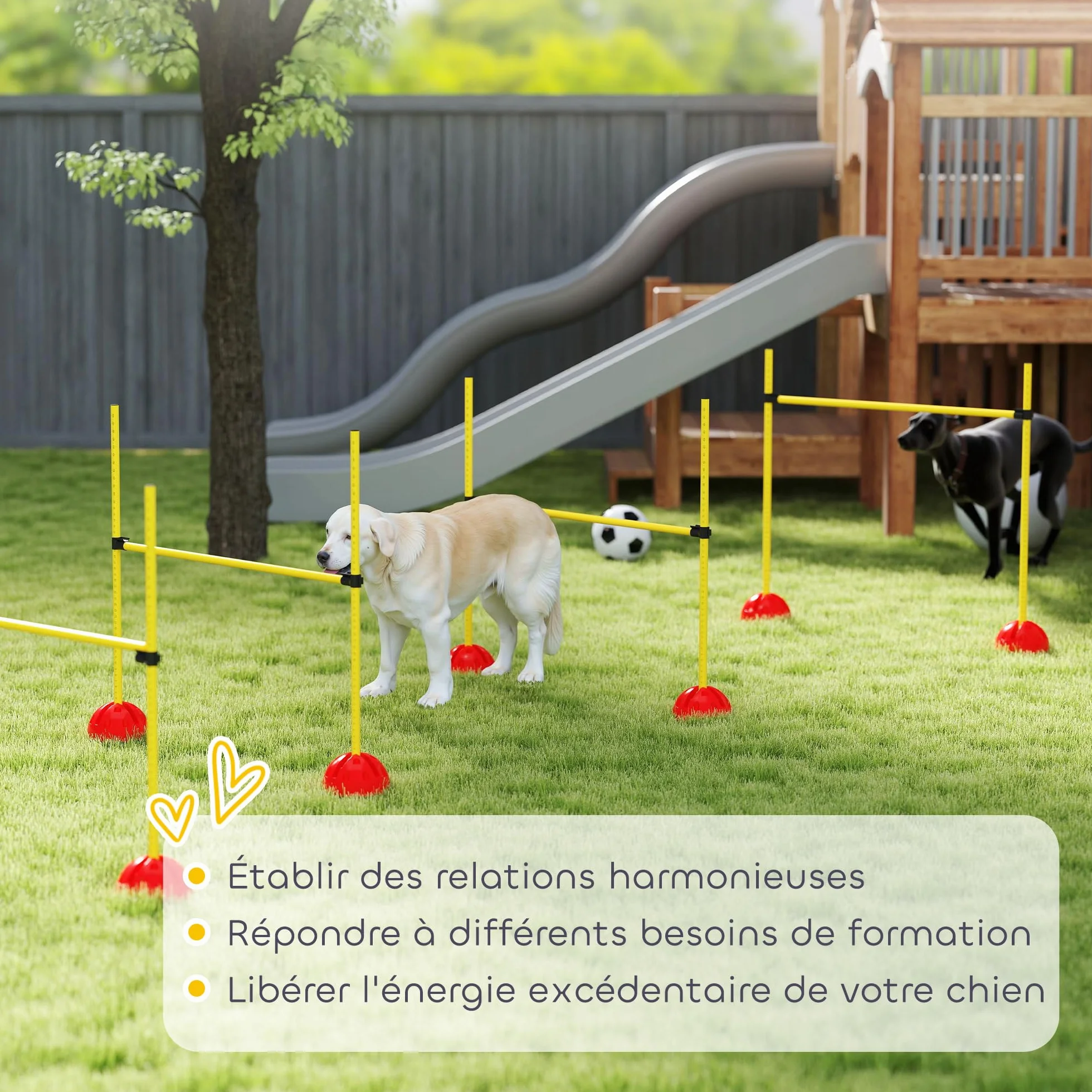 PawHut Kit d'Agilité pour Chien avec 4 Haies de Saut Réglables, Sac de Transport, Jaune et Orange