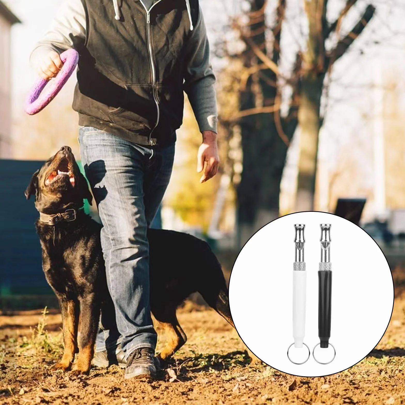 Lot de 2 Sifflet Chien Ultrason Anti Aboiement Fréquence Réglable avec Cordon