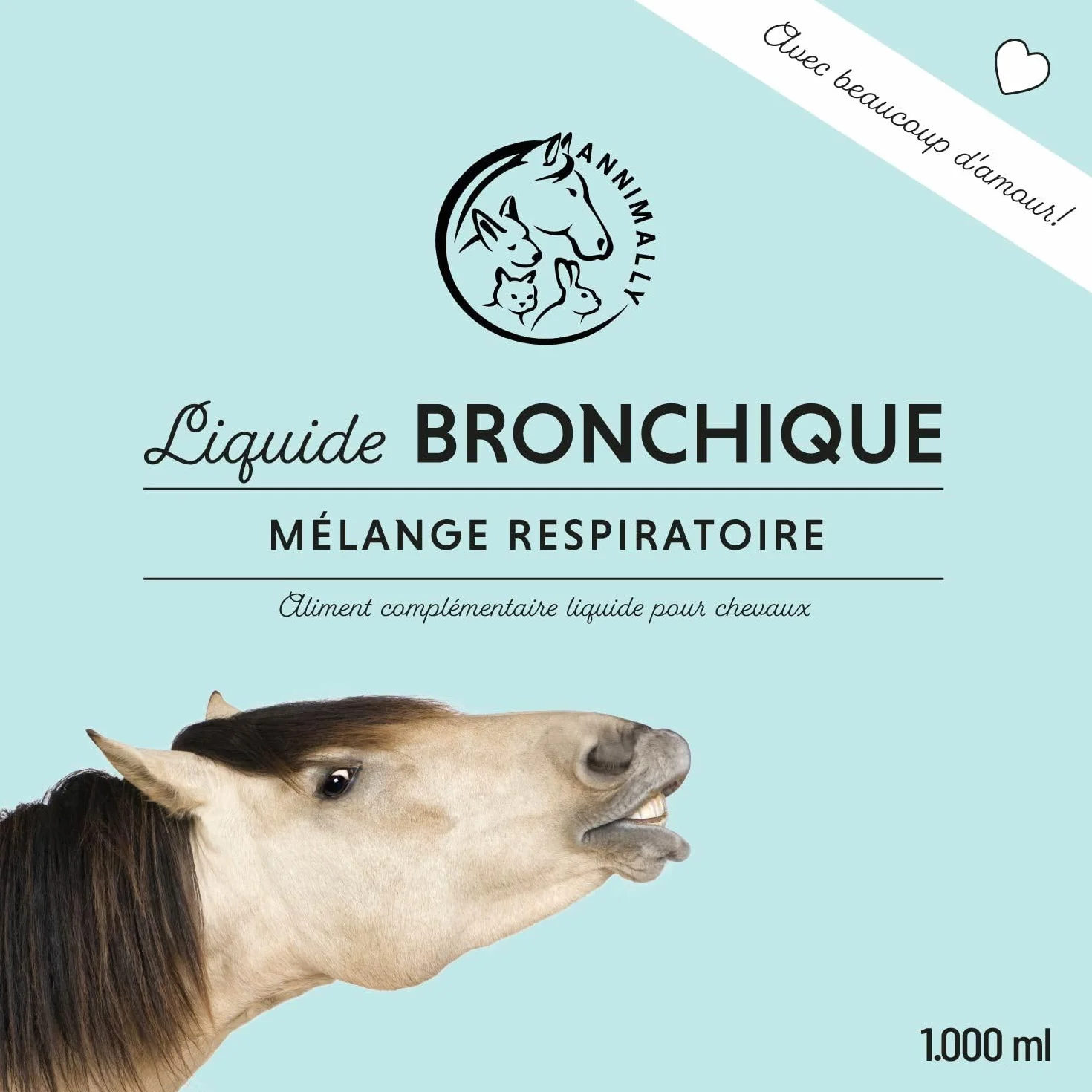 Annimally Sirop toux Cheval 1000ml - Sirop bronchial pour Chevaux Contre la toux et pour apaiser Les Voies respiratoires - Sirop pour la Gorge, Liquide à Base de mélange d'herbes Bronc