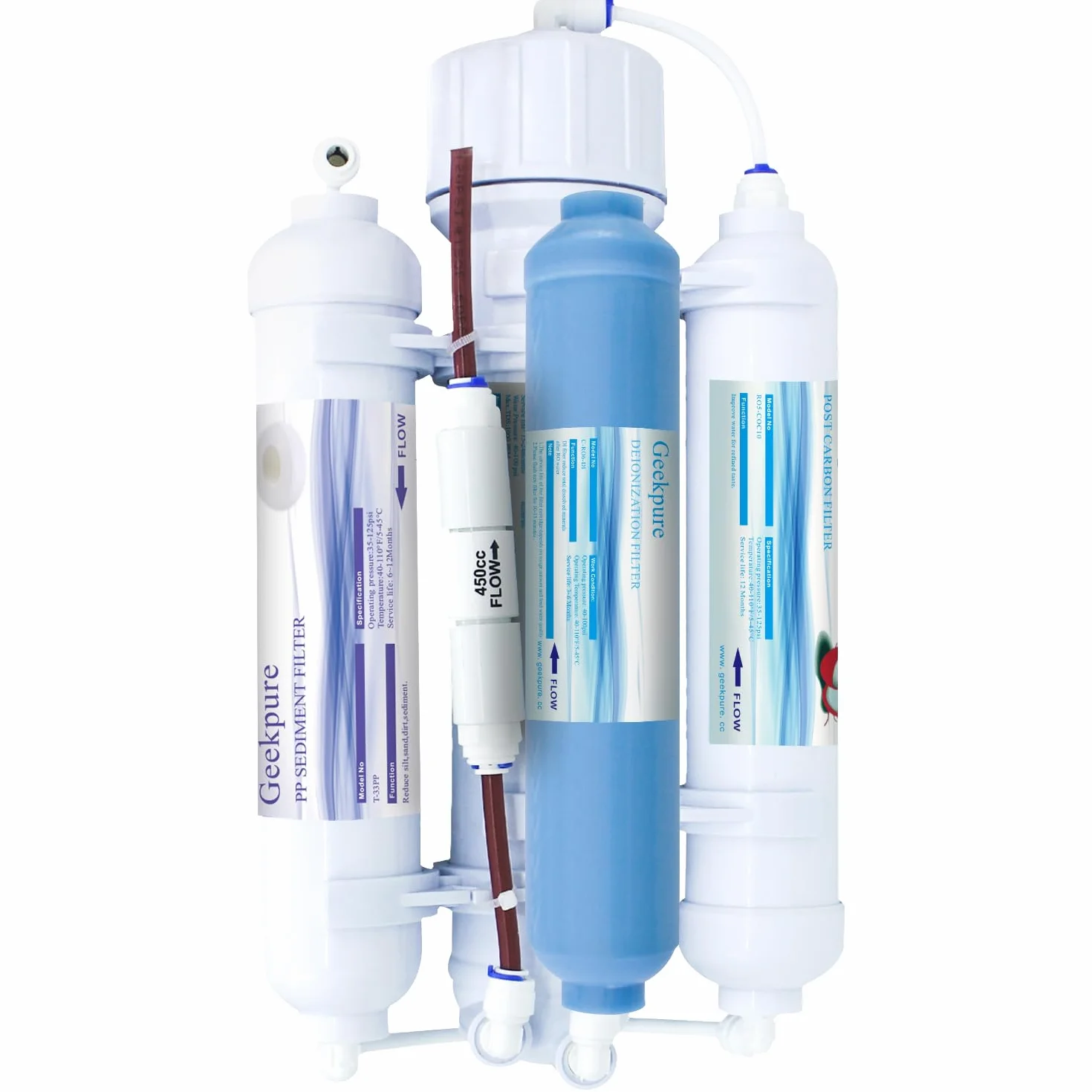 Geekpure Système de filtre à eau osmose inverse 4 étages DI-100GPD pour aquarium