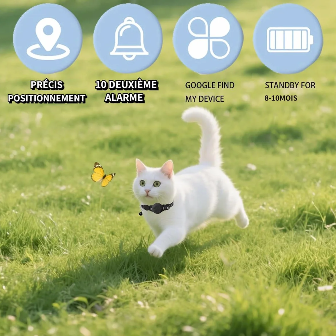 Collier GPS Chat Traceur sans Carte SIM Localisation Temps Réel Imperméable Noir