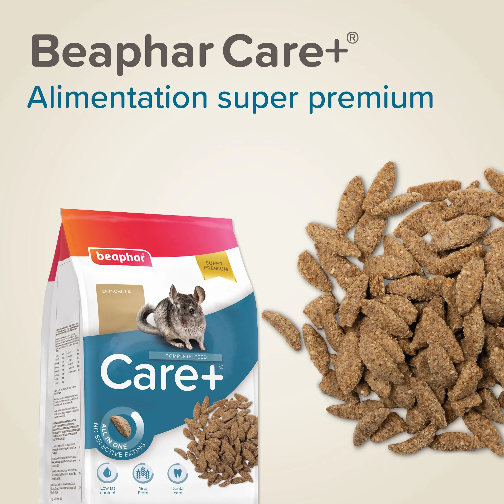 BEAPHAR CARE+ Alimentation Super Premium extrudée pour chinchilla 1.5kg 20% fibres