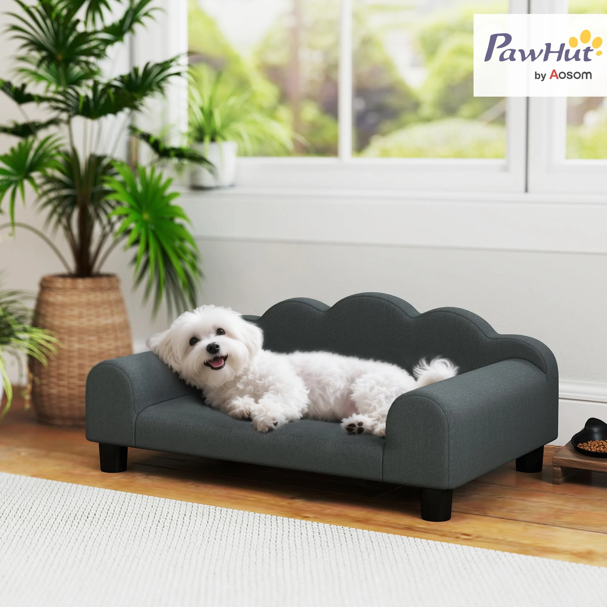 PawHut Canapé pour Chien avec Dossier et Accoudoirs, Respirant, 66 x 42 x 28,5 cm, Gris foncé