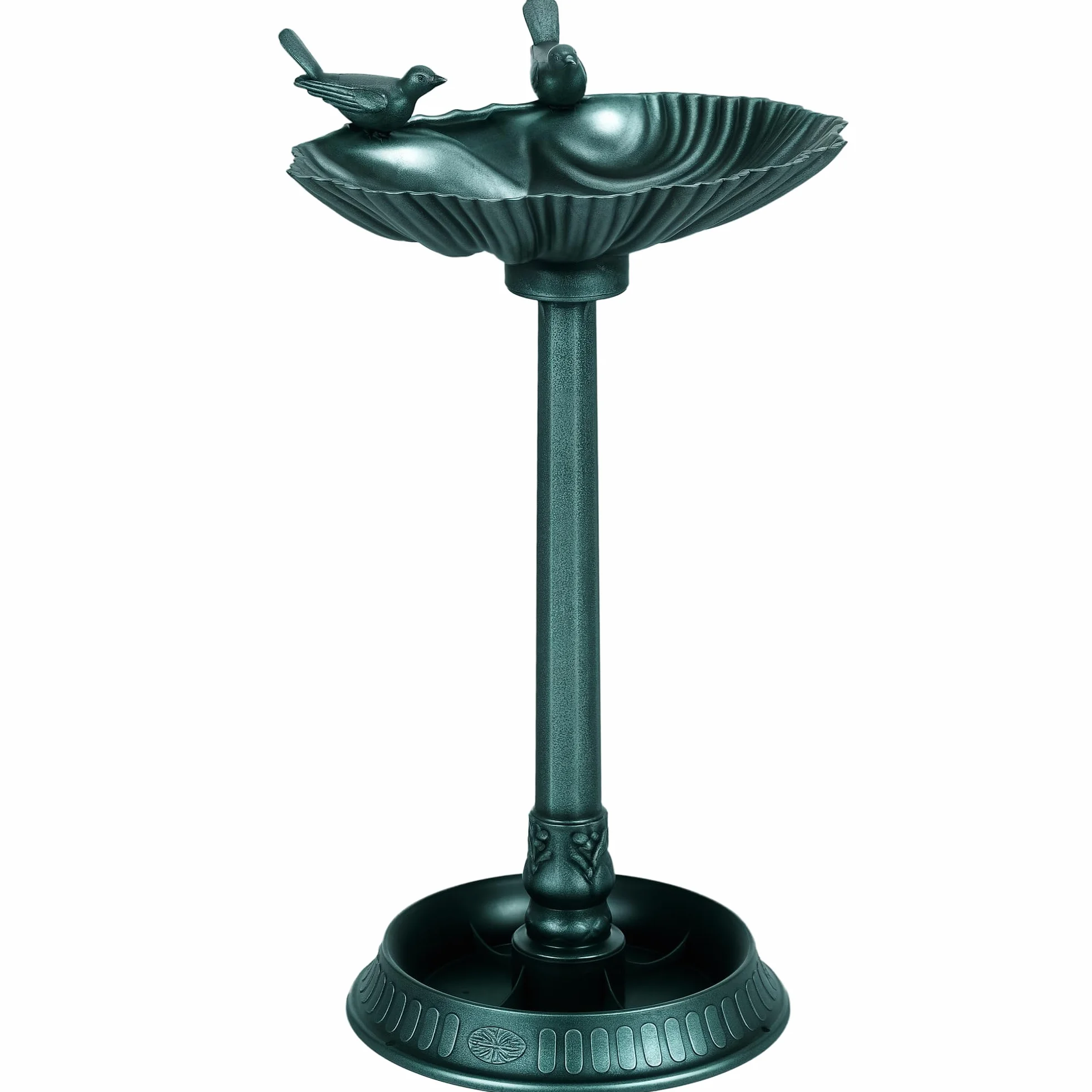 Outsunny Bain d'oiseaux Antique 81 cm avec Base de jardinière, Mangeoire, Bassin sur Pied, Style Vintage, Bronze Vert