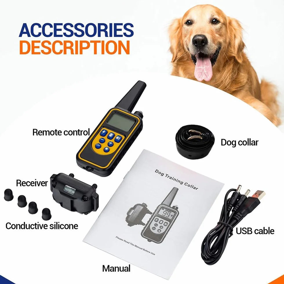 Collier de Dressage pour Chien, Rechargeable Collier Electrique pour Chien, Collier Dressage Chien avec Mode Vibration, Son, Choc Statique et Lumière, IPX67 étanche, Adapté à Tous Les Chiens