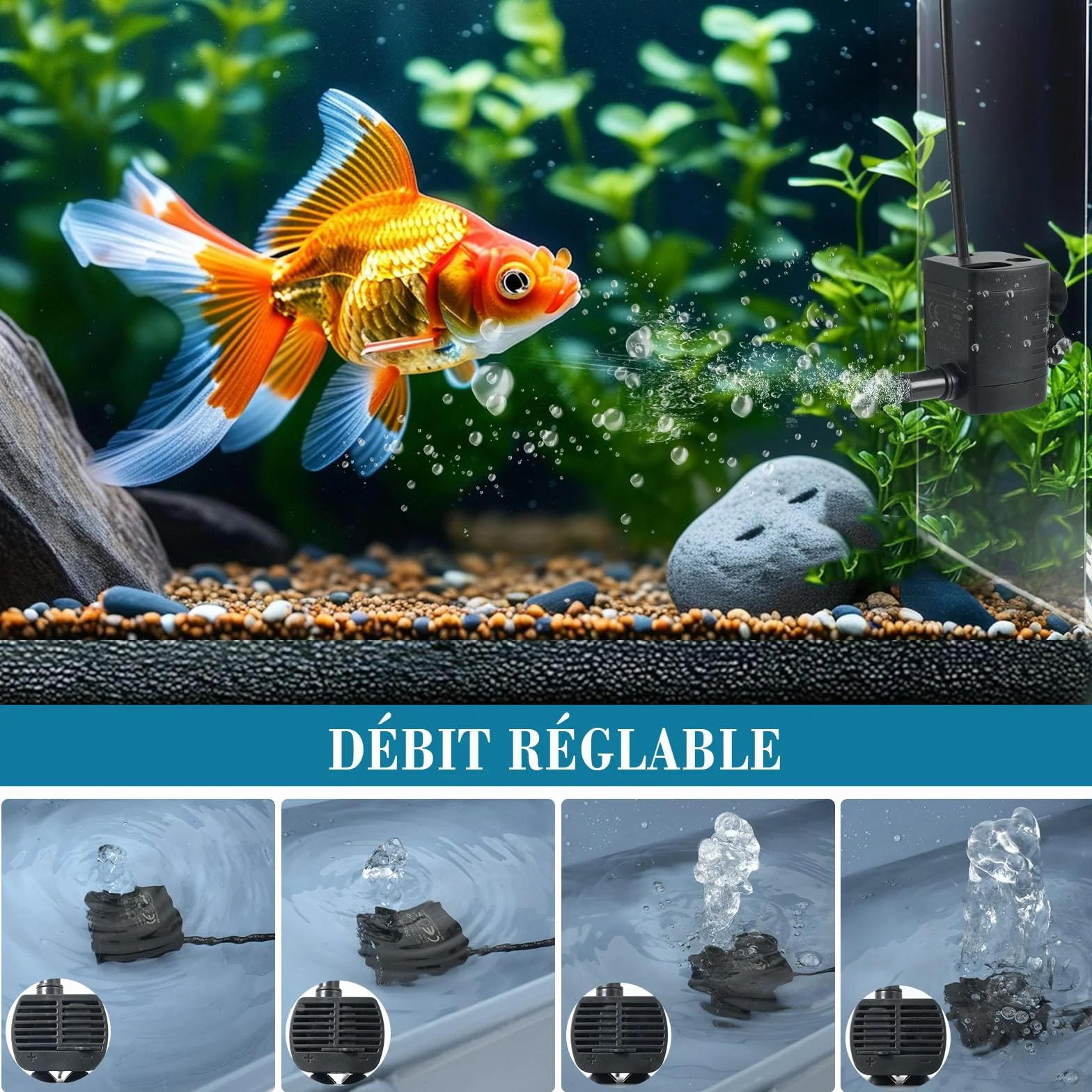 Pompe à eau aquarium silencieuse 200L/H réglable 1-3W USB