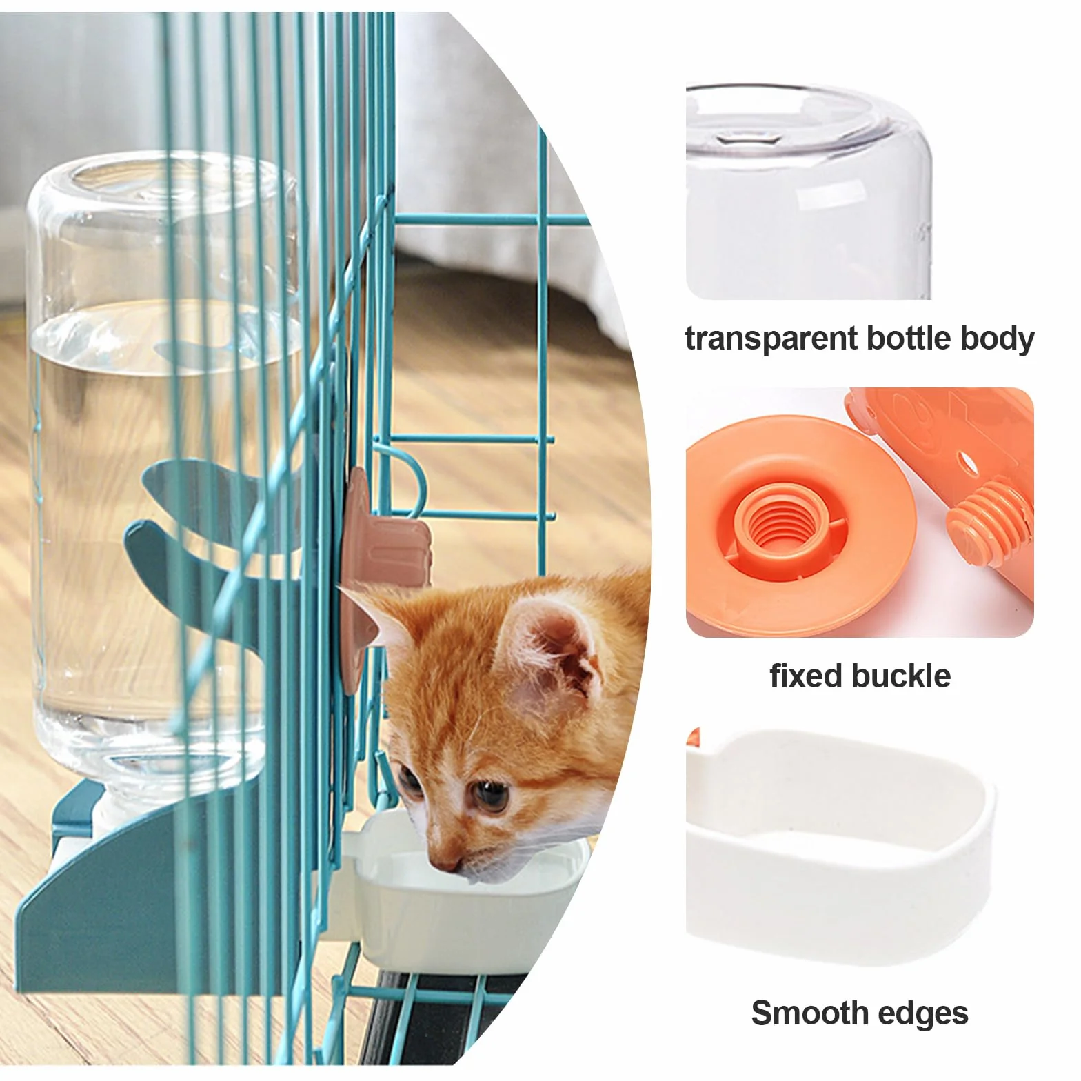 2 pièces de distributeur d'eau automatique pour lapins, 500 ml, bouteille de boisson suspendue pour lapins, cochons d'Inde, chinchillas, hérissons, furets, hamsters (Bleu, Orange)