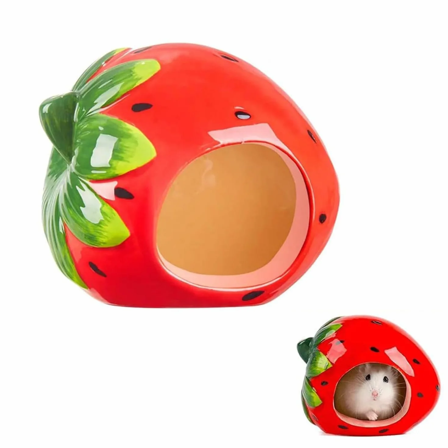 LATRAT Maison en Céramique en Forme de Fraise pour Animaux de Compagnie, Jolie Maison pour Hamster