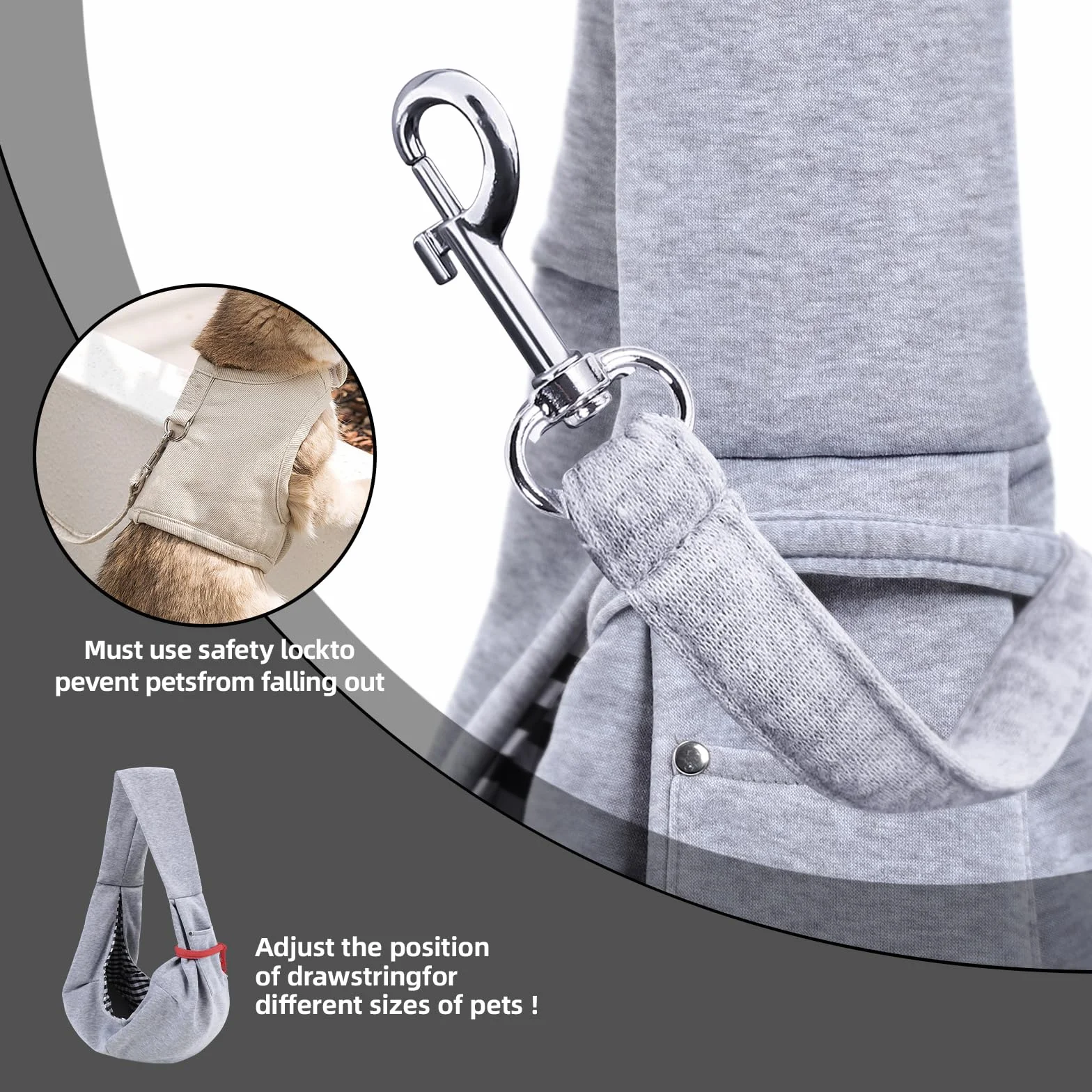 Écharpe de Transport pour Chien et Chat, Sac Mains Libres réversible avec Poche de Rangement, Harnais de Sécurité de Voyage