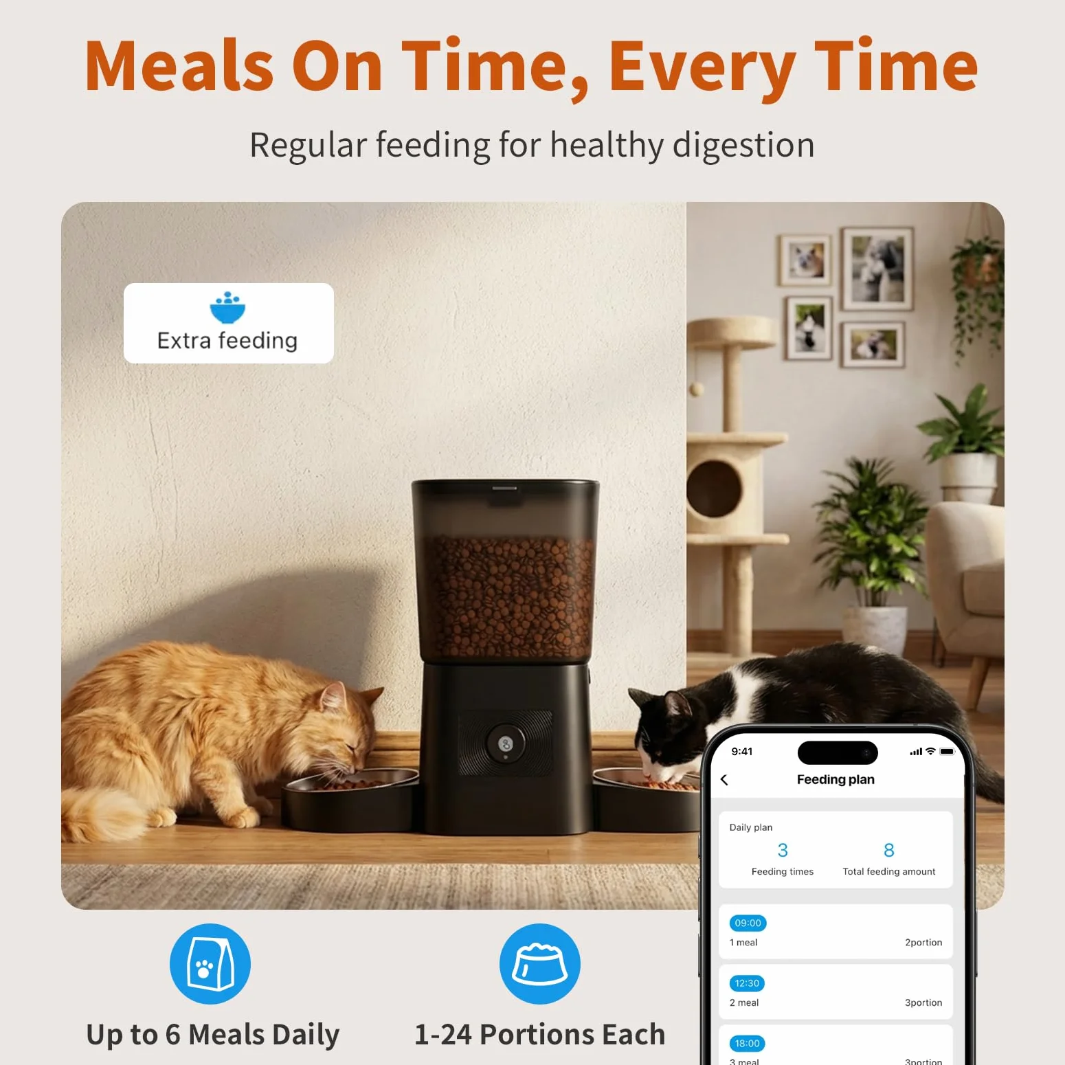 HoneyGuaridan Distributeur Croquettes Chat Automatique WiFi 5G/2.4G, Distributeur Nourriture pour Chats/Chiens, Scellé Fraîcheur 1-6 Repas/Jour