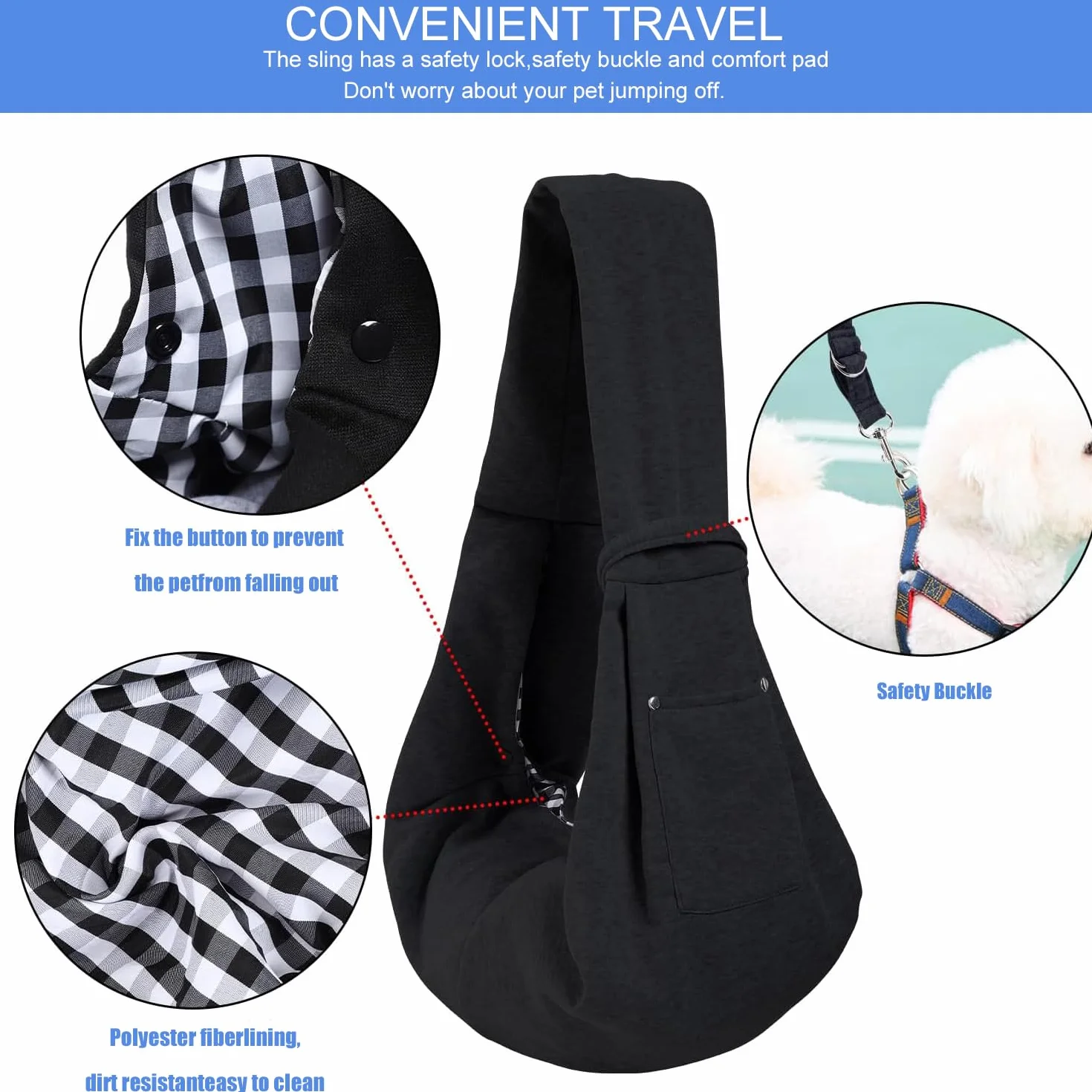 Sac de transport pour chien 10 kg portable réglable petit animal promenade extérieur noir