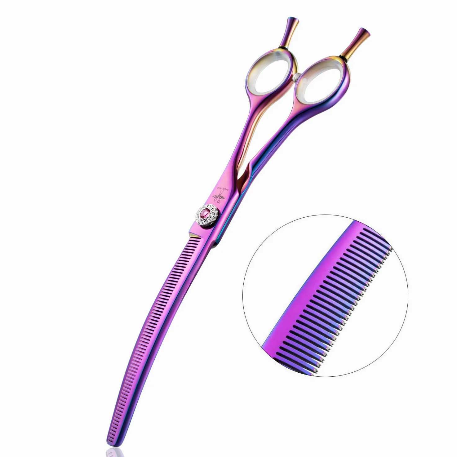 Ciseaux Sculpteurs Effileurs Professionnels Pour Chien Chats Poils Long Épais Bague Ciseaux Toilettage Bout Rond Sécurité Inox Incurvé Courbé Ciseaux Poils Animaux Débutant Luxe 7 Pouces Violet