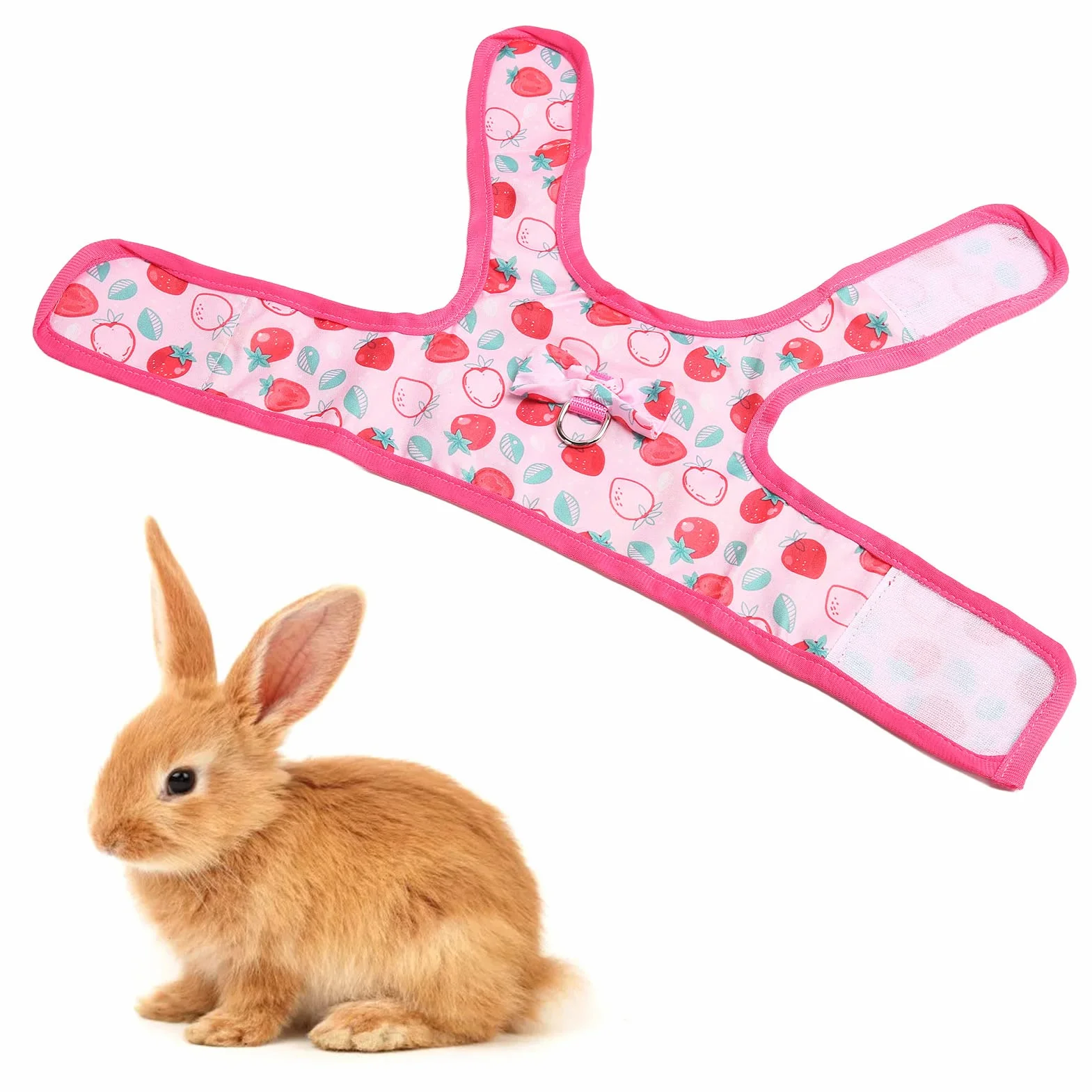 Tnfeeon Harnais Souple et Laisse Ajustable pour Petits Animaux : Lapin, Cochon d'Inde, Chaton, Hamster, Furet - Motif Fraise, Respirant et Confortable