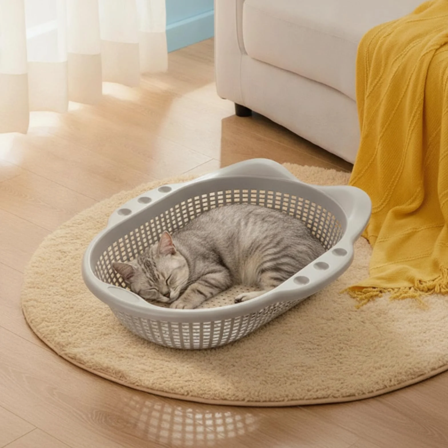 Panier Aéré Lavable pour Chats, Petits Chiens, Intérieur, Salon, Gris