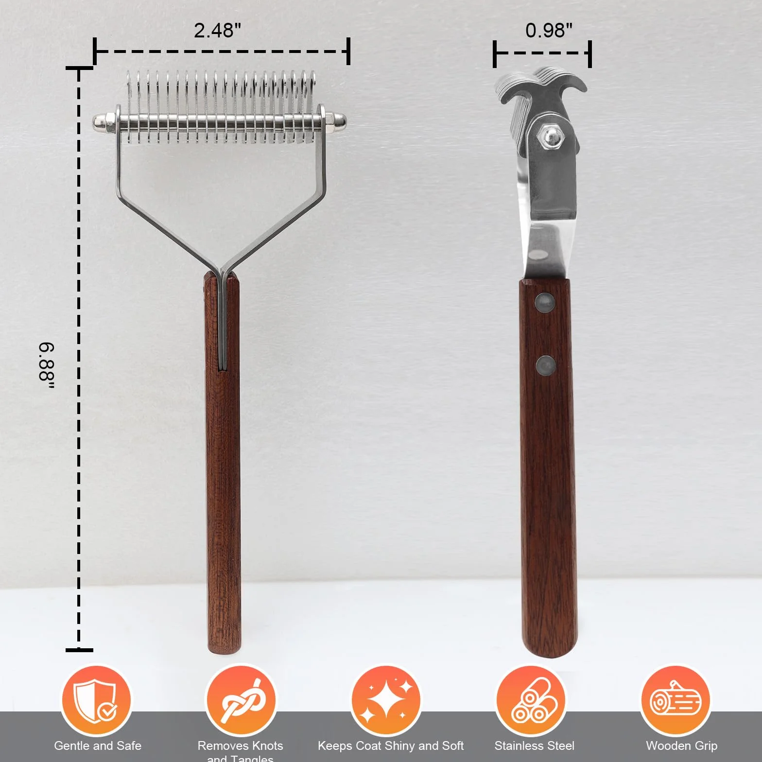 Brosse de Toilettage Cheval avec Porte-Peignes en Cuir, Manche en Bois pour Chevaux Chats Chiens