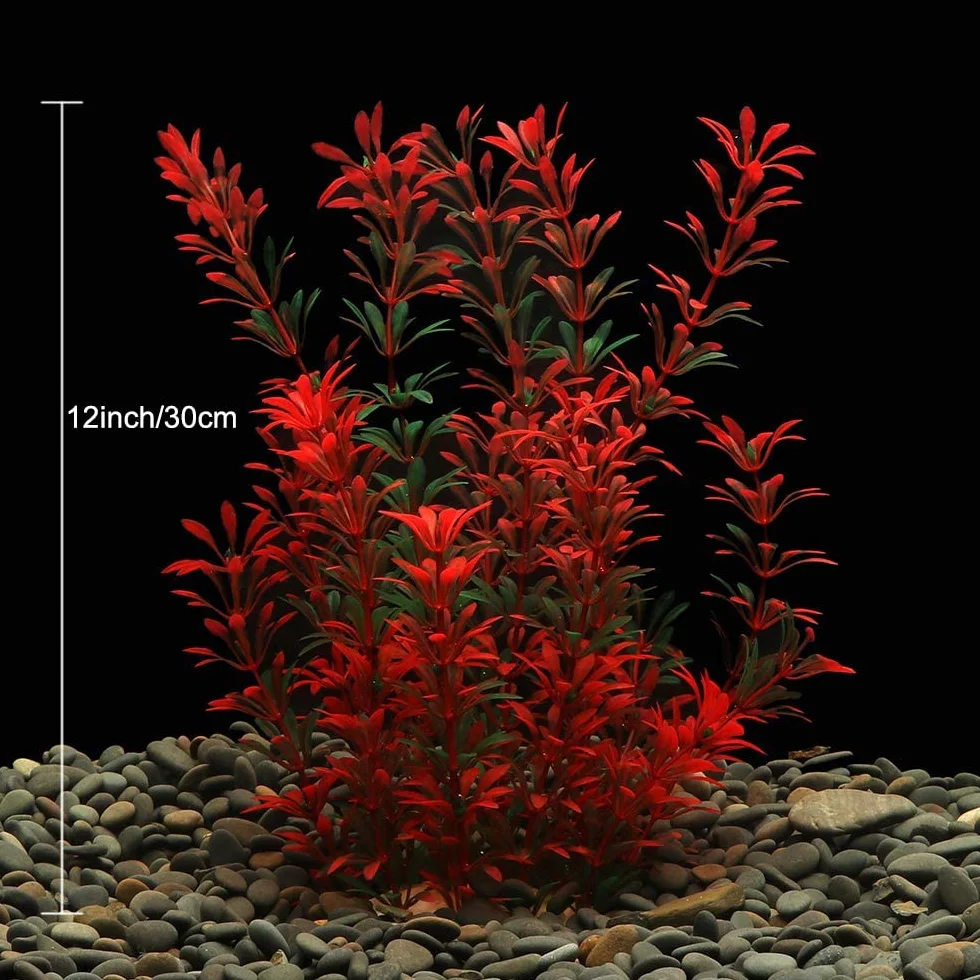 Plante Aquarium Décorations Plastique 30cm x 10cm Rouge