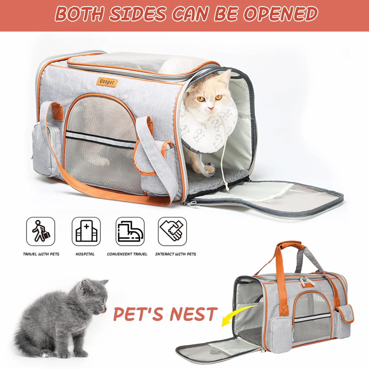 PETCUTE Sac Transport Chat Chien Respirant avec Tapis en Laine Lavable et Bandoulière Réglable