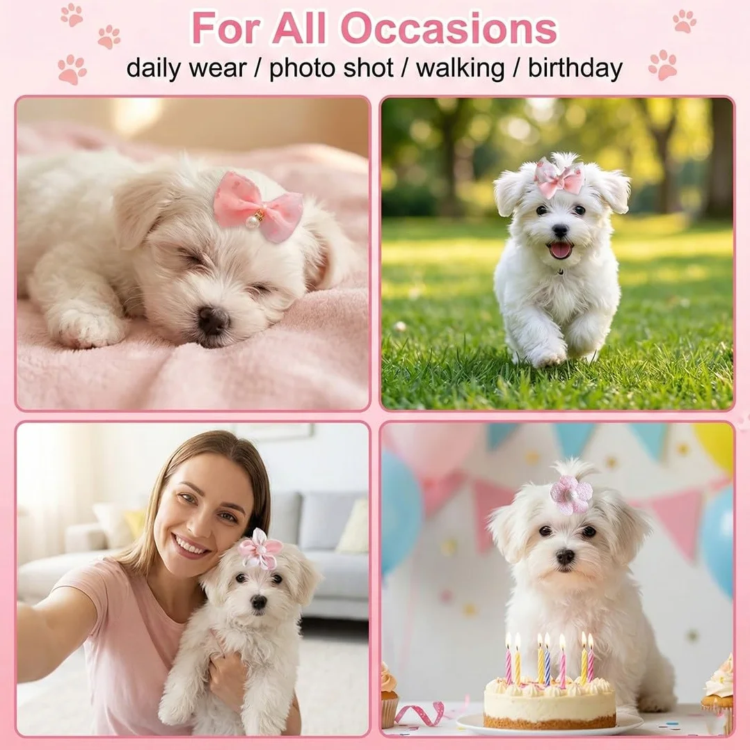 Barrettes pour Chiens, Pinces à Cheveux Rose, Accessoires de Toilettage Bowknot pour Petit Chien