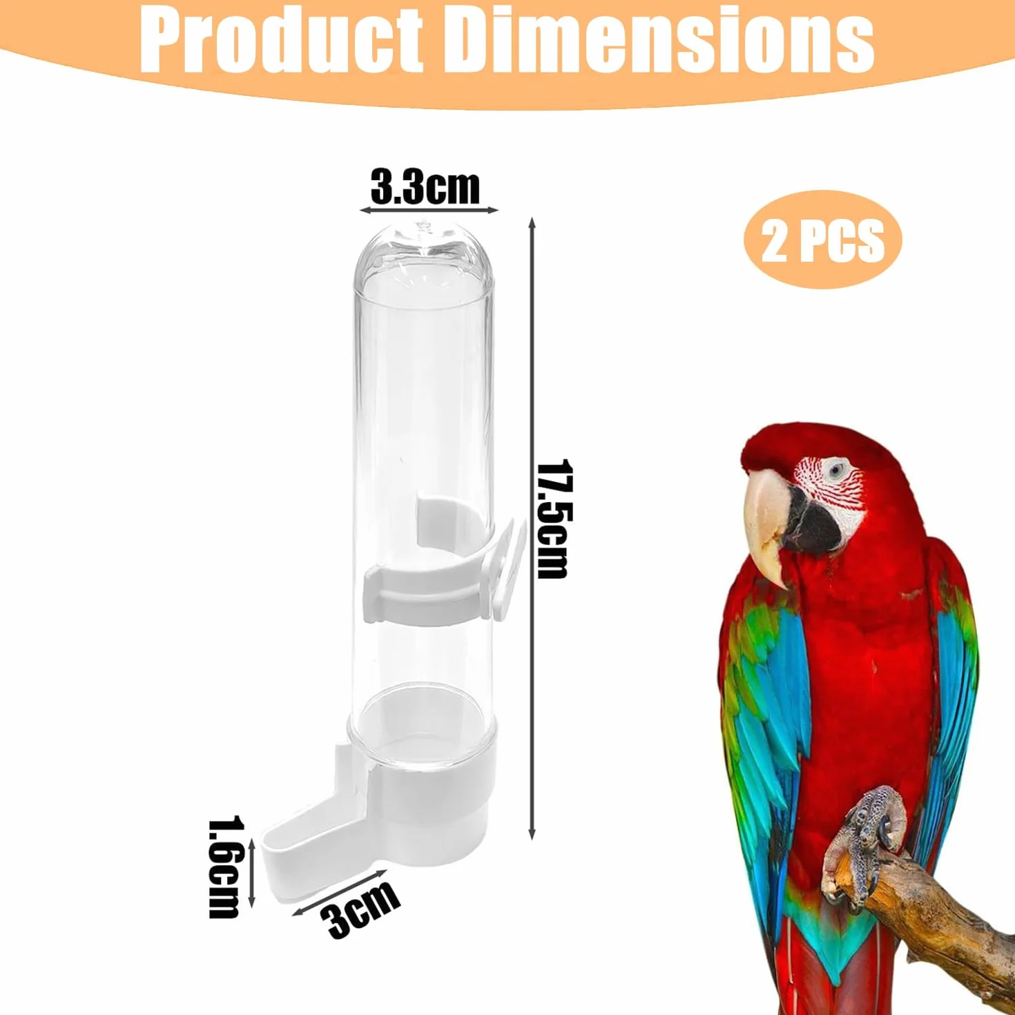 Abreuvoir Oiseaux Automatique 120ml Distributeur d'eau Transparent pour Cage Perruche Perroquet