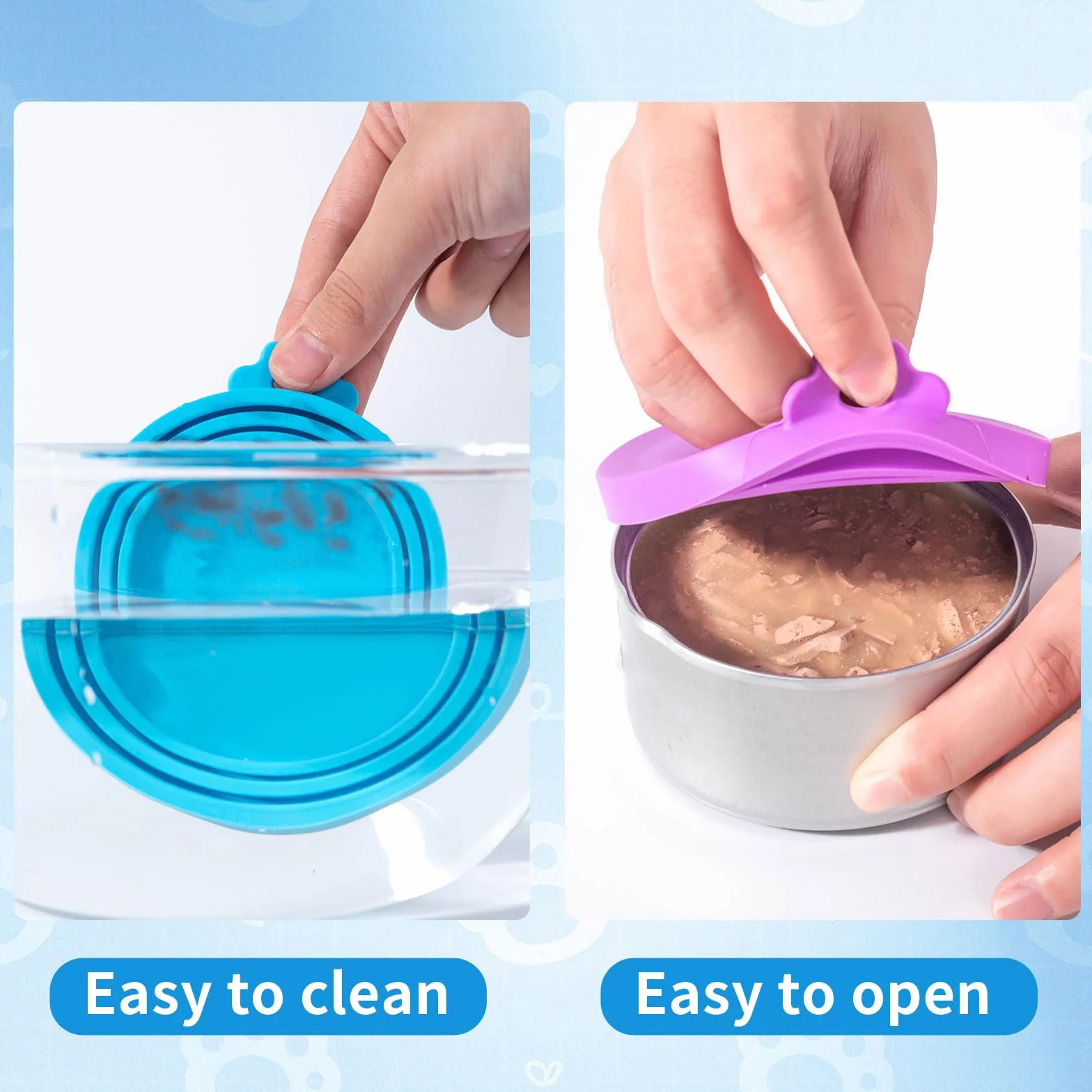 Lot de 4 Couvercles Silicone Alimentaire pour Chats et Chiens avec Cuillère