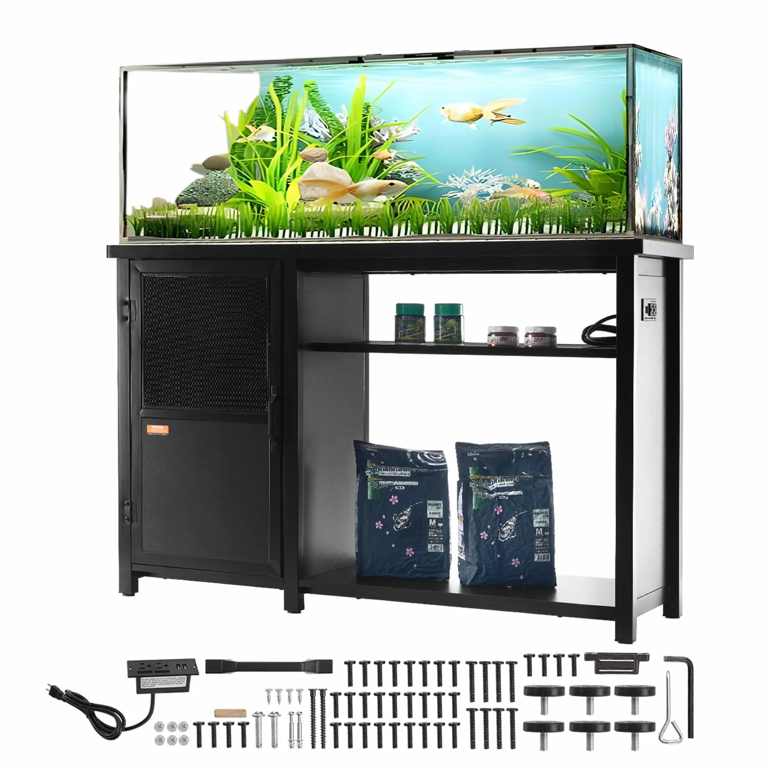 VEVOR Meuble pour Aquarium Charge 284 kg 132x50x82 cm Acier MDF avec Armoire Rangement Prise Électrique