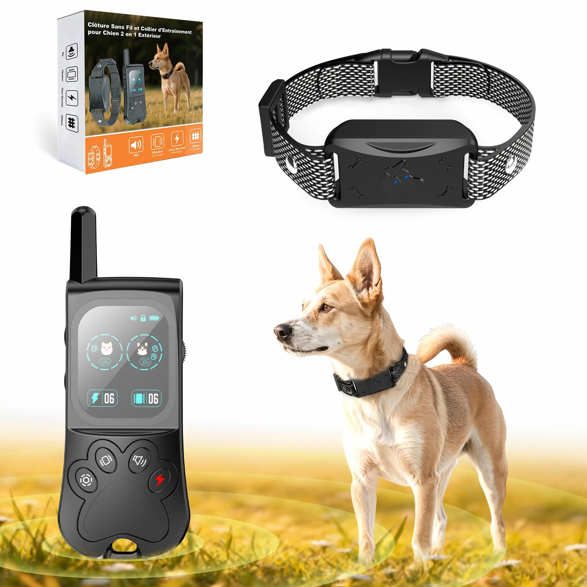 Collier de Dressage pour Chien IPX7 Résistant à L'Eau, 4 Modes avec Verrouillage de Sécurité, Noir