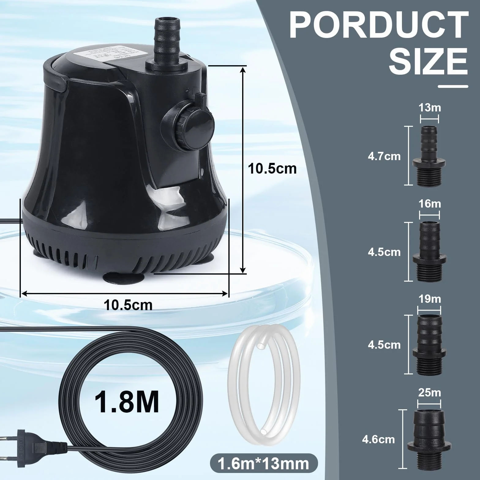 EFUTURETIME Pompe à Eau Submersible 40W 1500 L/H Silencieux avec Interrupteur Réglable 4 Buses 1,6M Tuyau pour Bassin