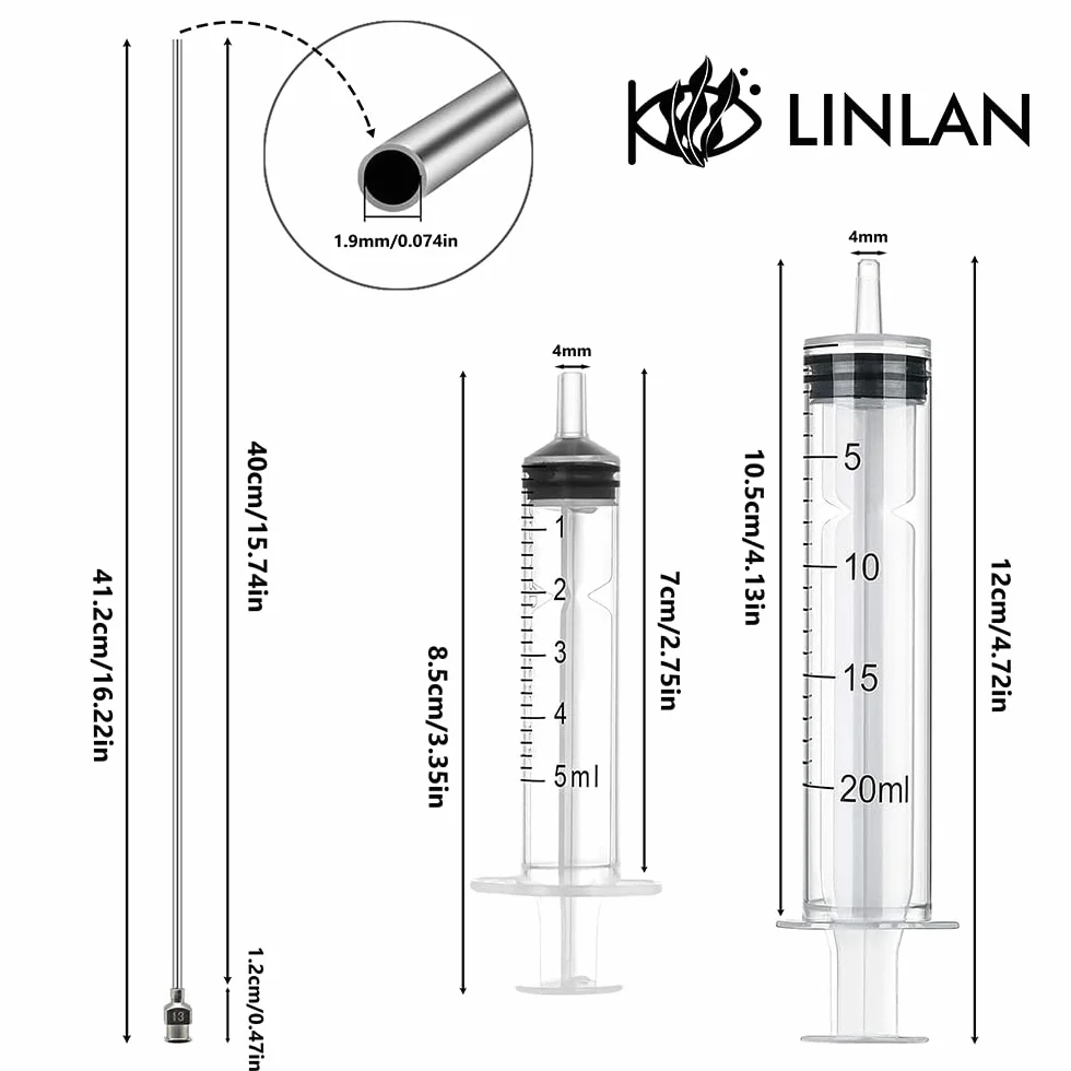 LINLAN Aquarium 40cm Acier Inoxydable Kit Aiguilles Longues avec Seringues 5ML 20ML Fertilisation Élimination Algues