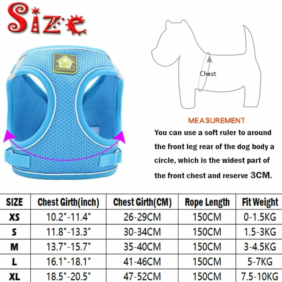 Harnais Petit Chien Chat Veste en Mesh Doux Réfléchissant Réglable Gilet de Chiot et Laisse pour Chiens de Taille Petits et Moyens
