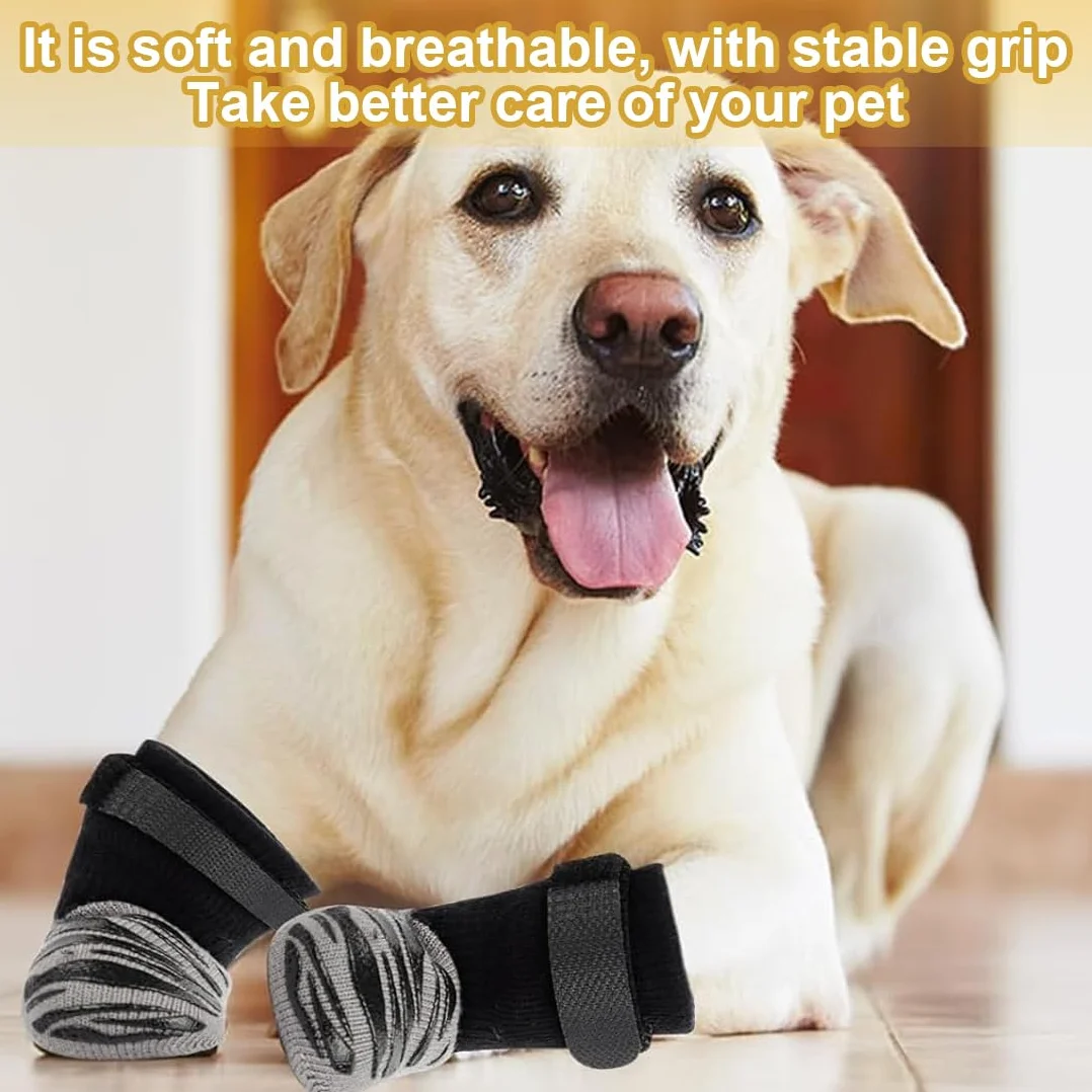 Chaussettes Antidérapantes pour Chien, Protection Coussinet, Chaussure Chien Réglable avec Adhérence, Noir, S (4 Pièces)