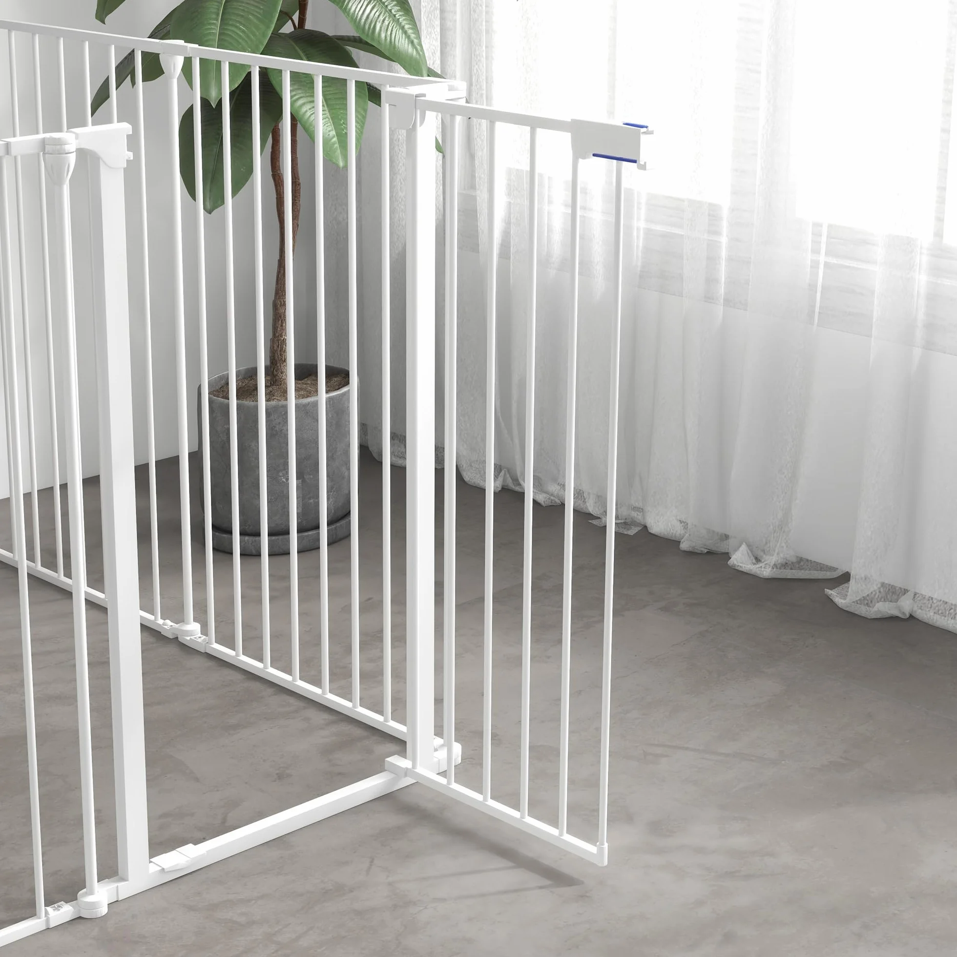 PawHut Enclos pour chiots pliable 90 cm barrière 6 panneaux acier blanc