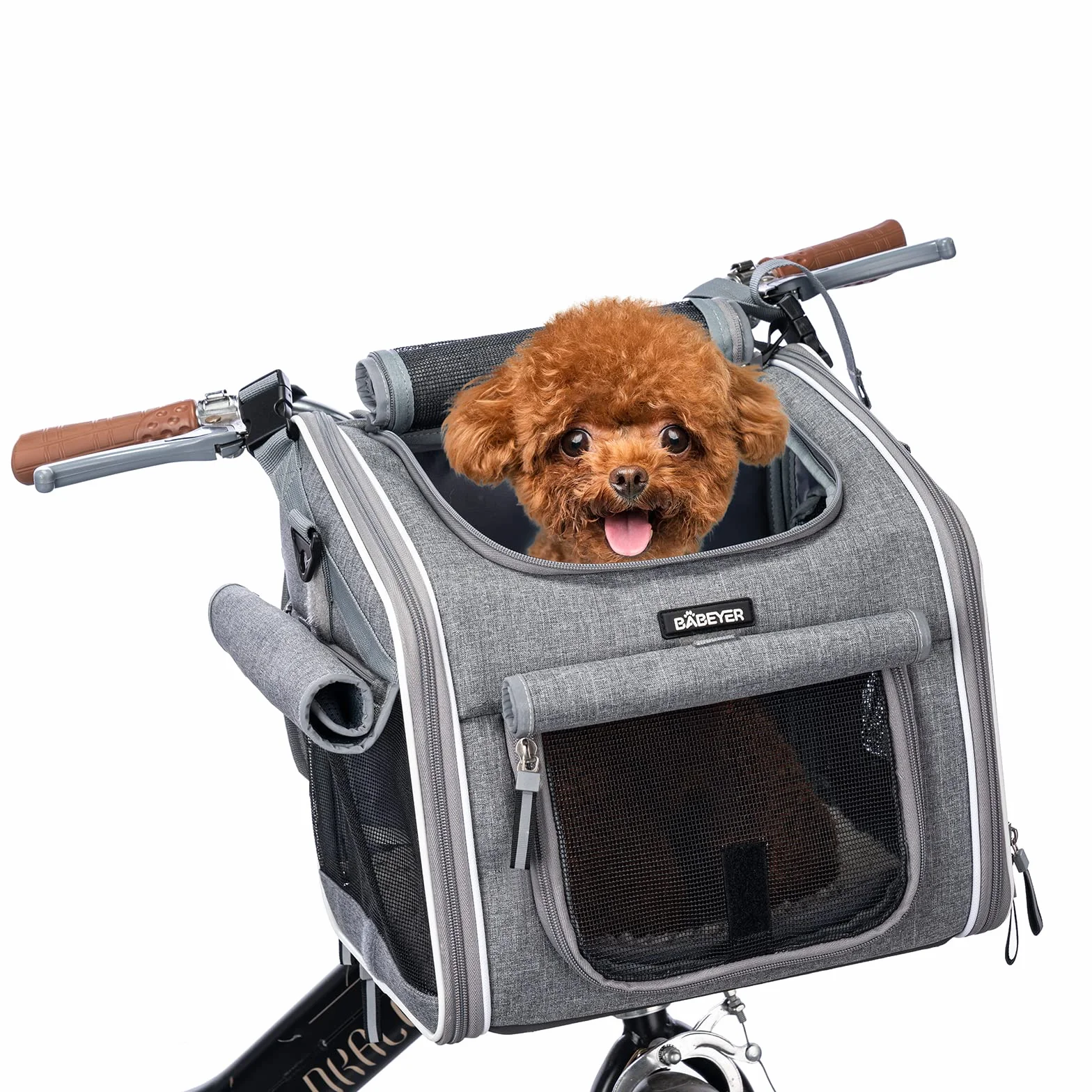 Panier de vélo pour chien sac à dos transport souple extensible 4 portes 4 fenêtres en maille gris
