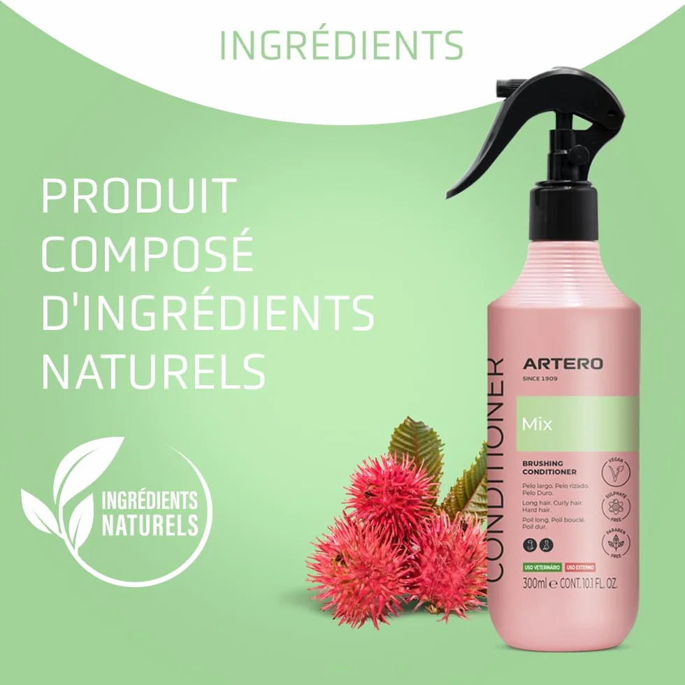 Artero Mix Conditioner sans rinçage pour Chiens et Chats – Démêlant, hydratant et lustrant – Spray Anti-Statique pour Poils secs ou emmêlés – Soin Professionnel du Pelage. 300 ML
